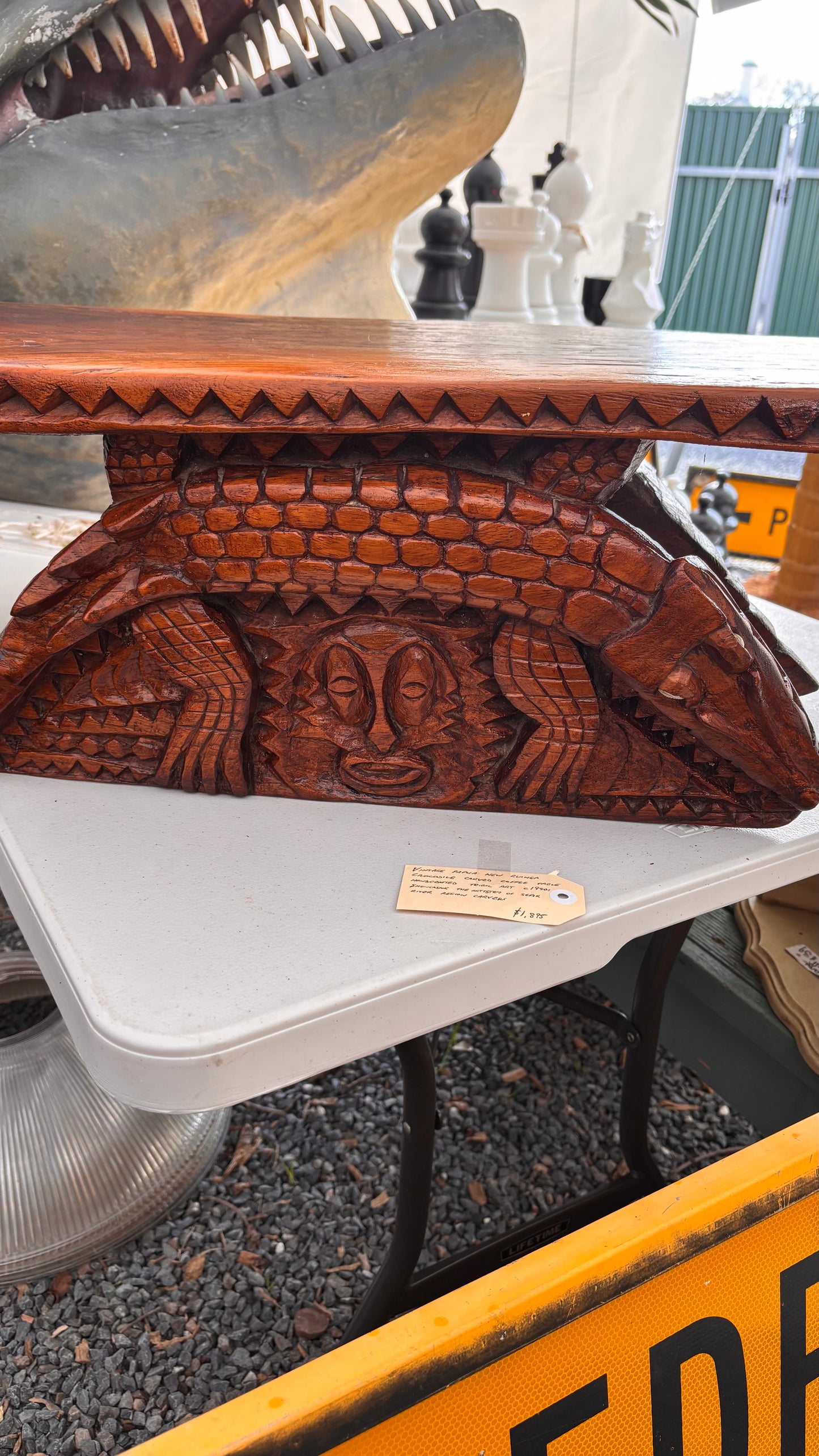 Vintage Papua New Guinea Crocodile Carved Coffee Table – Handcrafted Tribal Art
