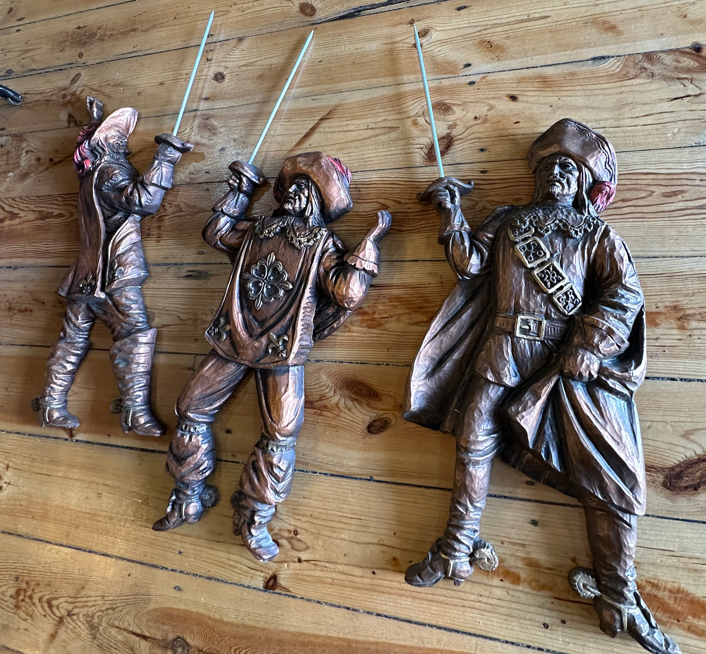 Vintage Three Musketeers, solid plaster 3D wall hangings