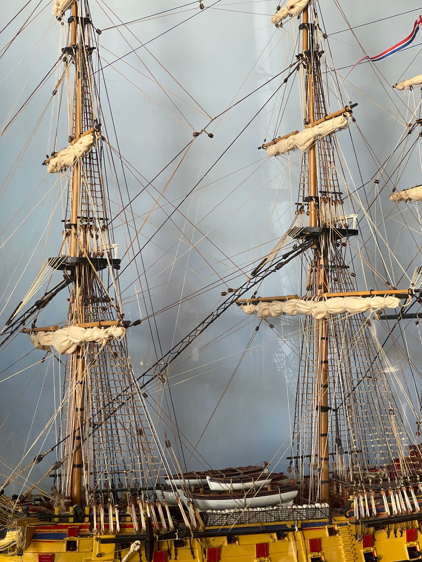 Huge Hand-Made Model Ship In Glass Display Case