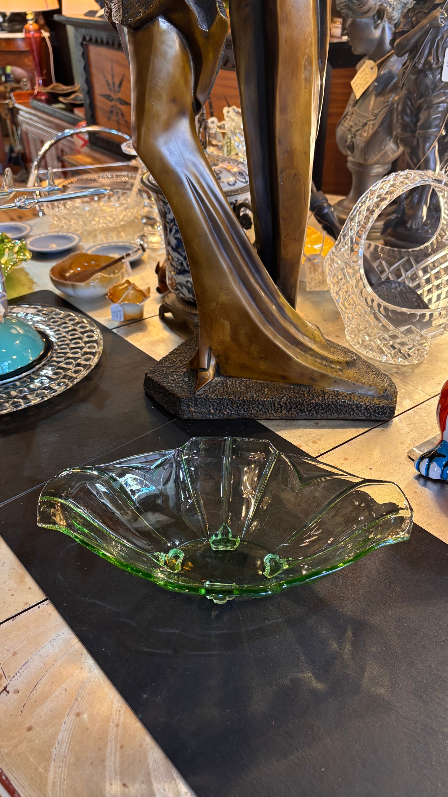 Vintage Uranium Glass Bowl – Art Deco Style, 30cm