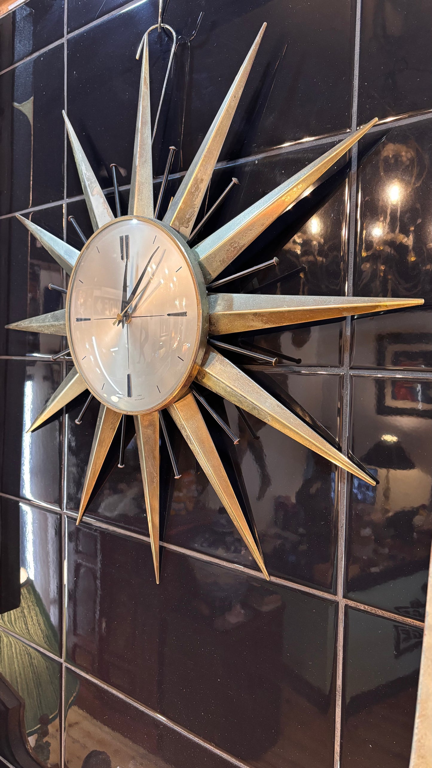 Vintage 1960s Metamec Starburst Wall Clock – Working Mid-Century Nickel & Black Design (60cm)