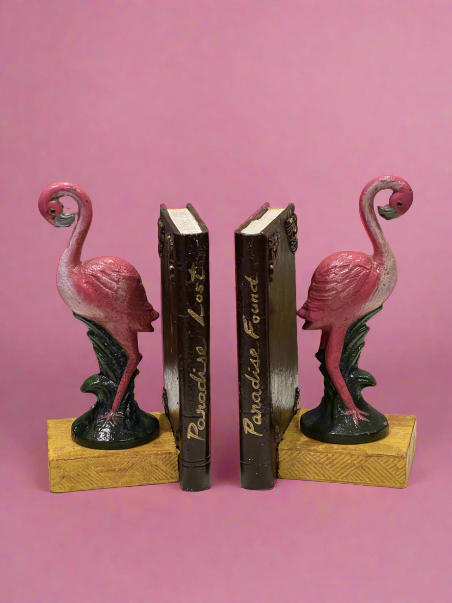 Pink Flamingo Cast Iron Bookends