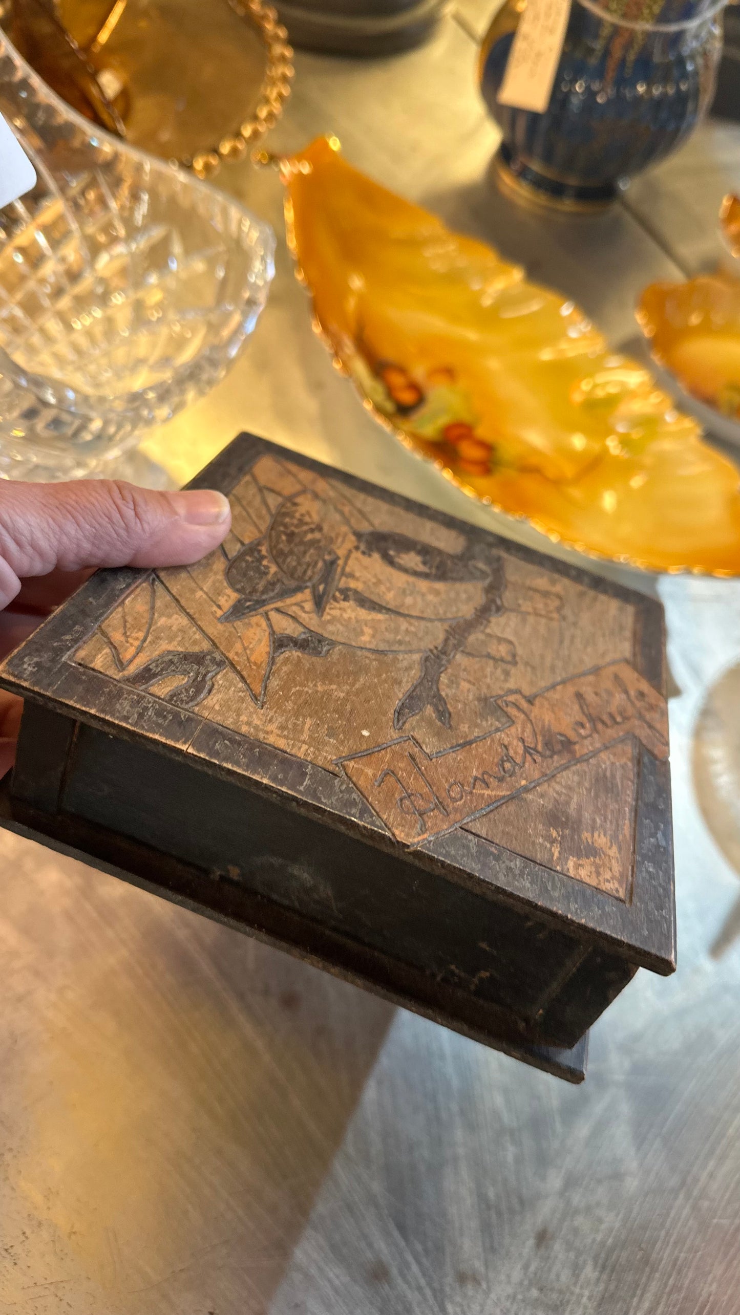 Handkerchief Box, Antique wooden