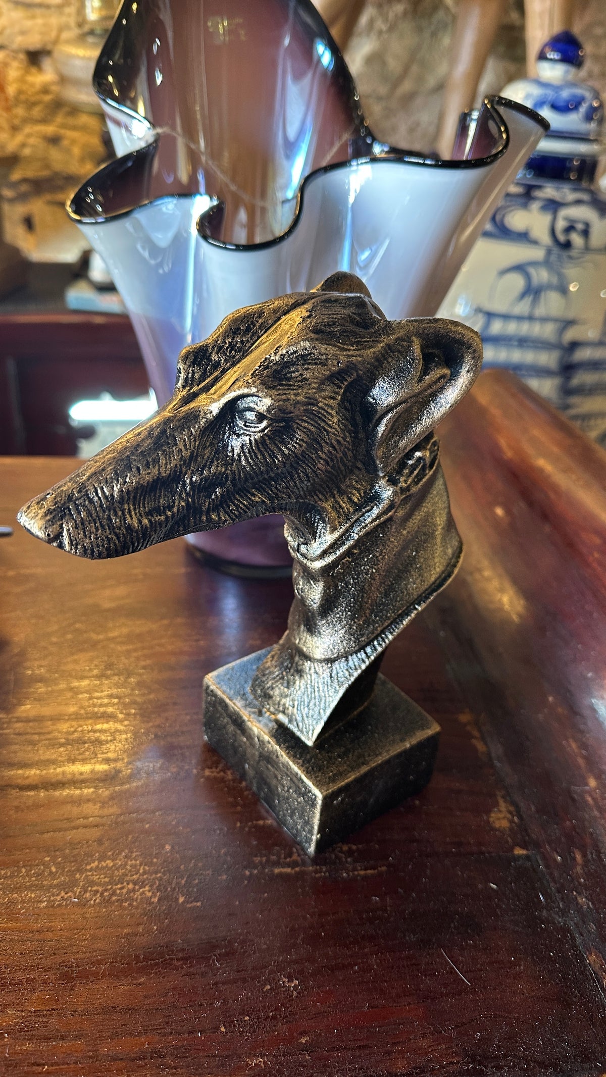 Whippet Head Bust Cast Iron Bronze Finish