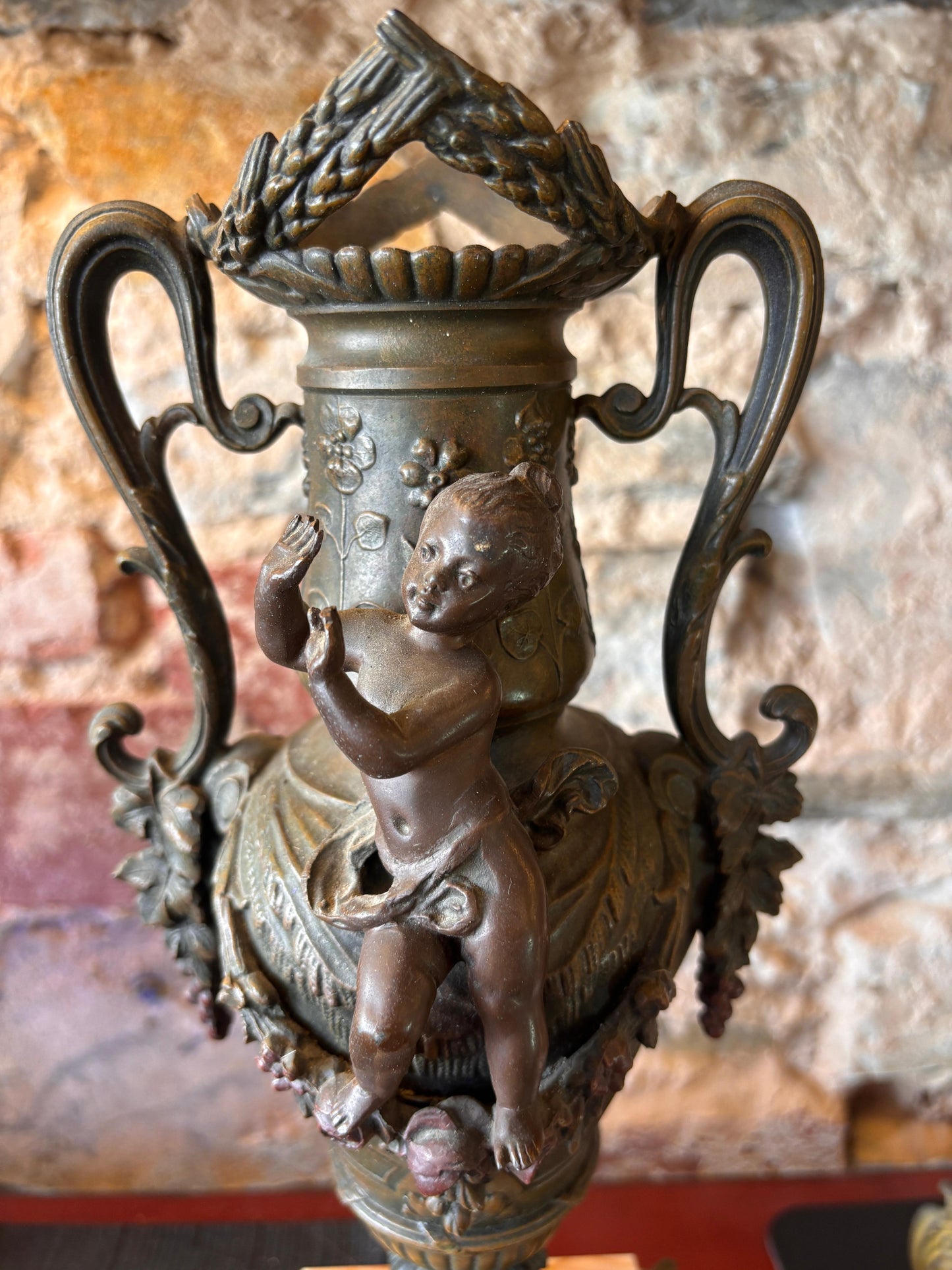 French Antique Marble Figural Clock Garniture – “Rencontre au Puits” by E. Groleau c.1890 – SCAPH Cluses Movement (Not Running)