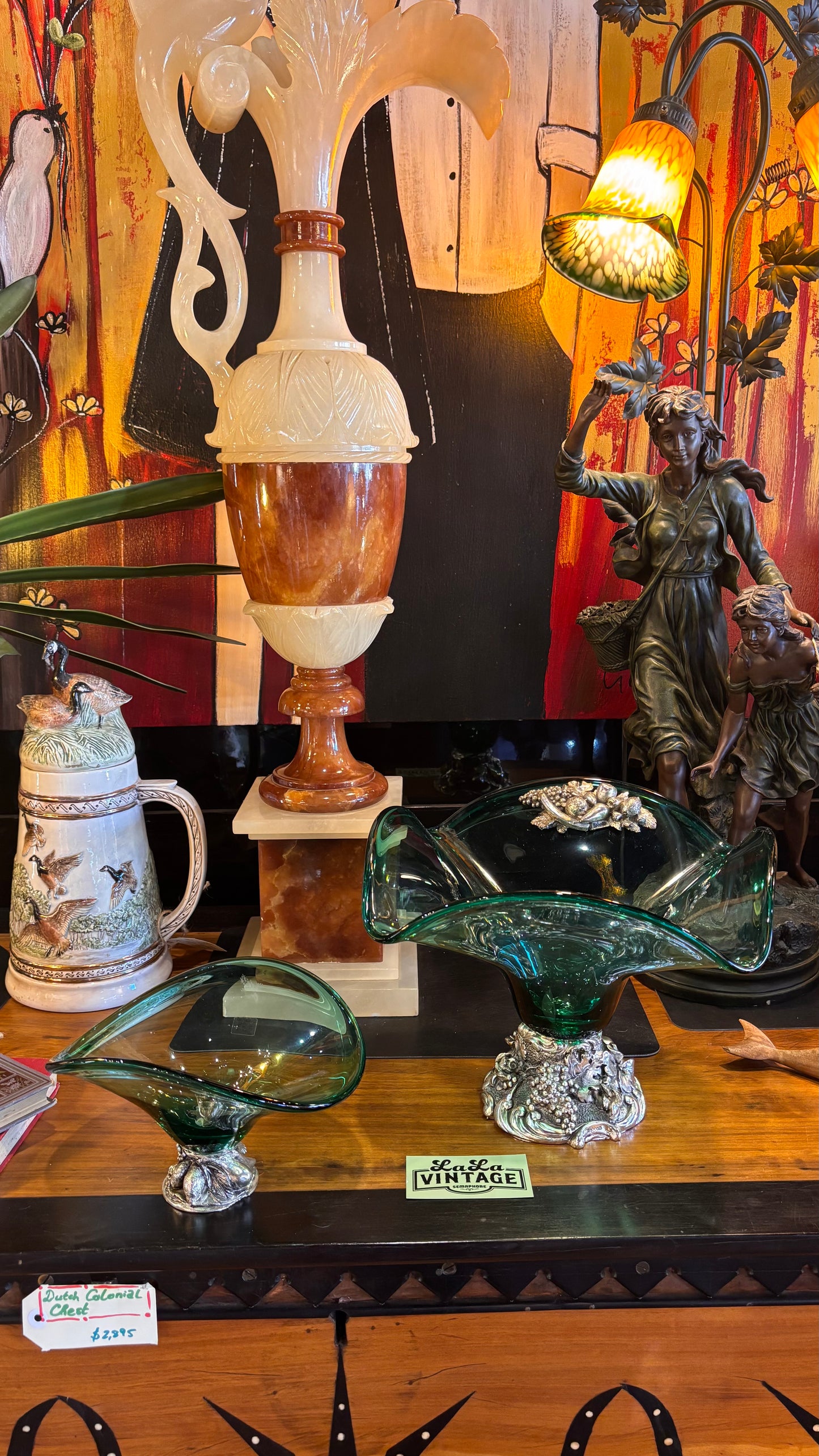 Vintage Italian Green Glass Centerpiece Bowl with Silver Base – Robean – Handcrafted Rococo Style, 35cm