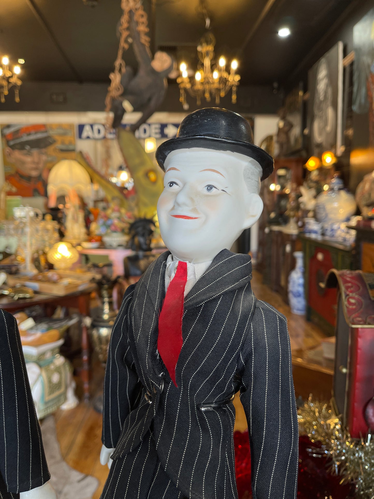 Vintage Laurel and Hardy Porcelain Dolls on Stands – Set of Two