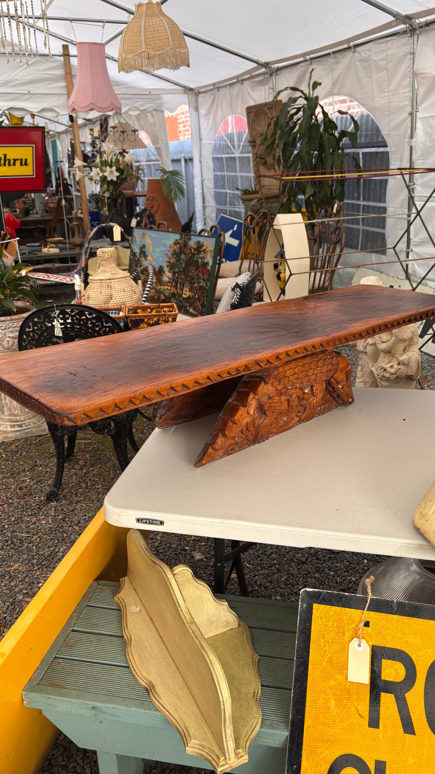 Vintage Papua New Guinea Crocodile Carved Coffee Table – Handcrafted Tribal Art