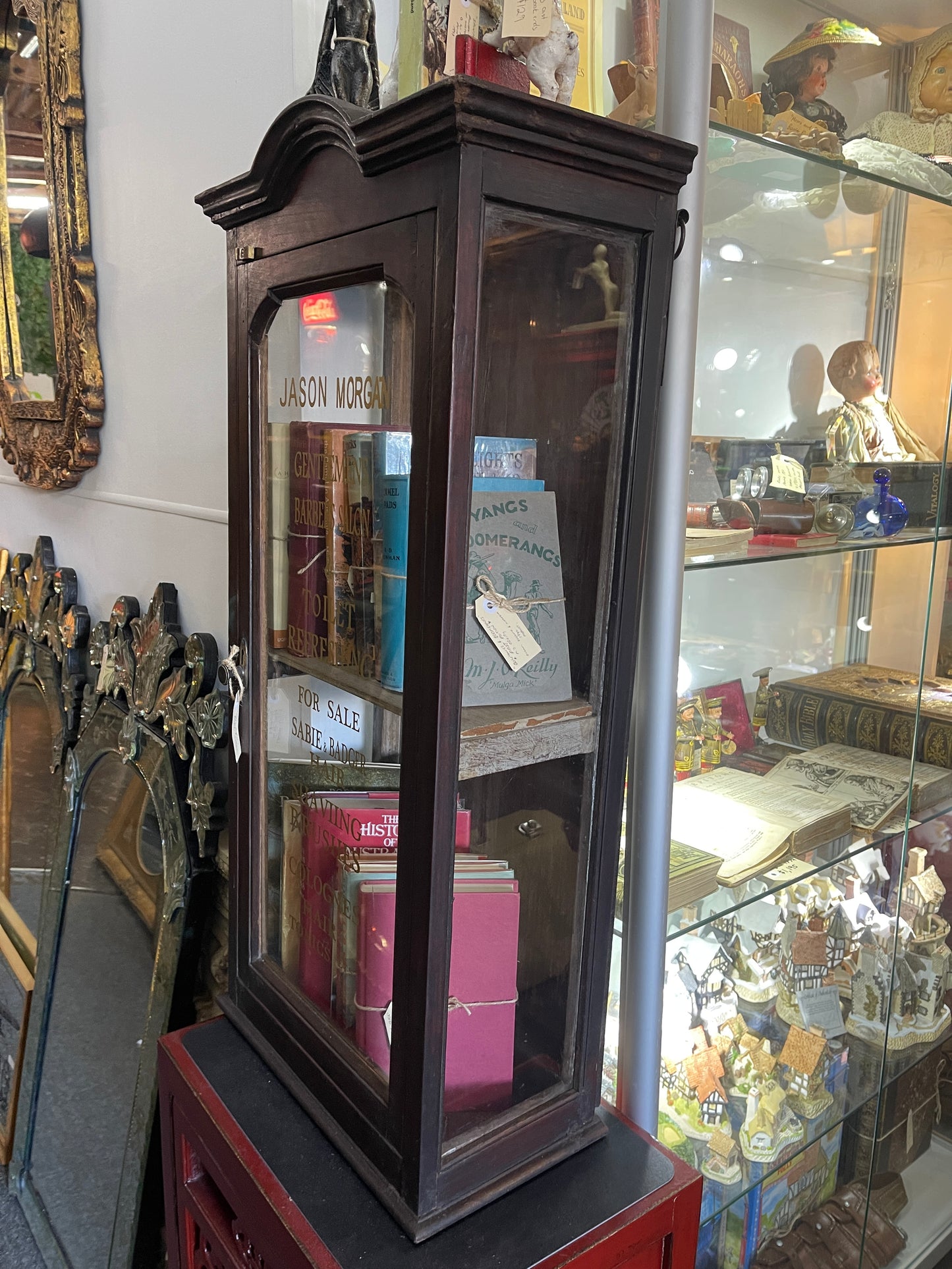 Tall Antique Barber Salon Display Cabinet