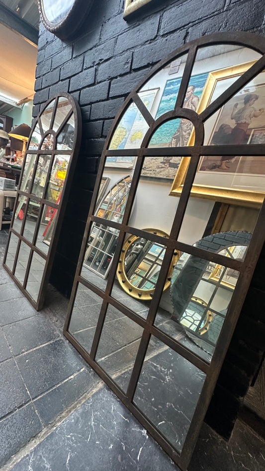 Vintage Industrial Wrought Iron Arched Window Mirror - 120cm x 65cm
