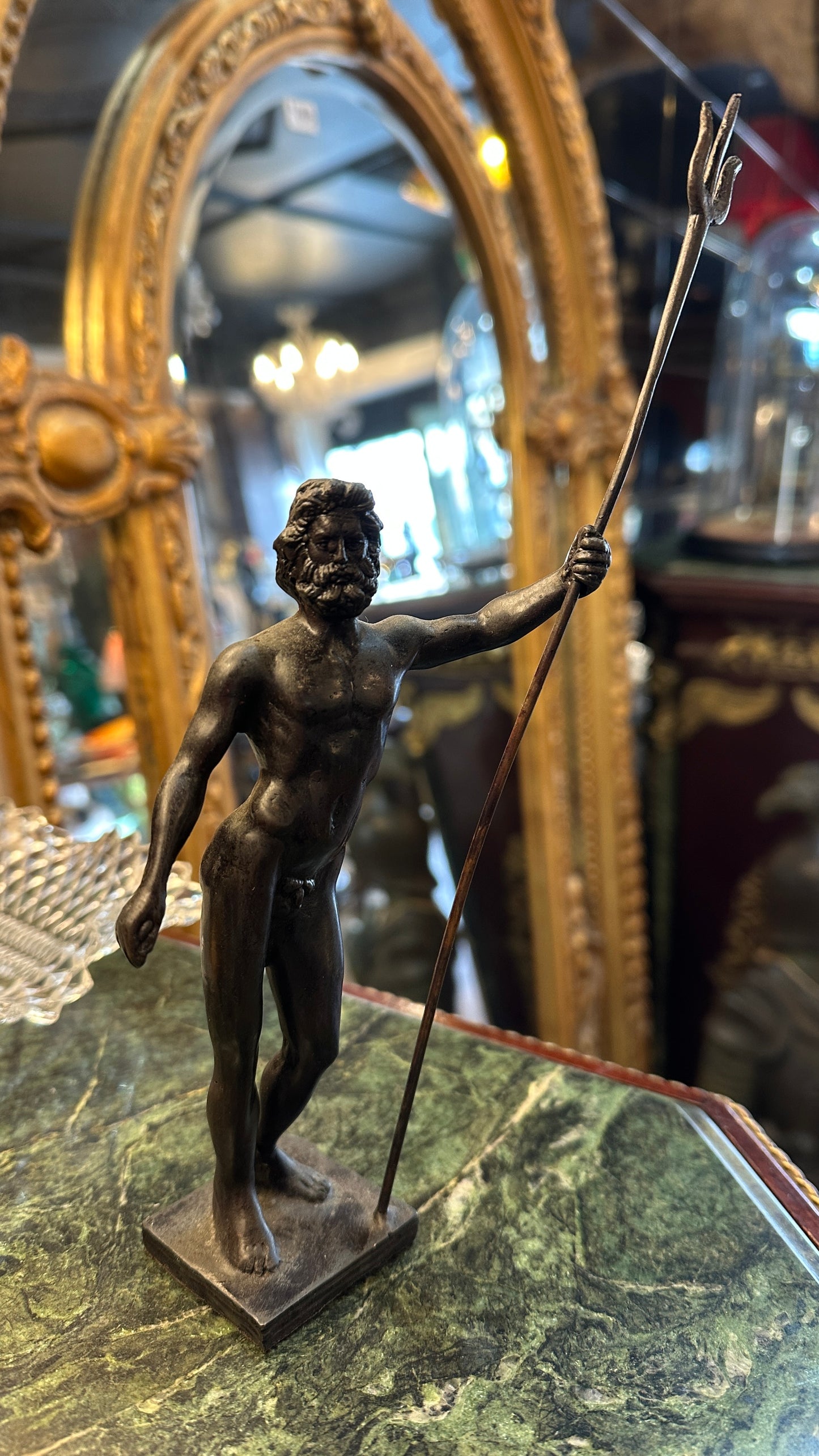 Bronze figurine - Neptune holding a Trident