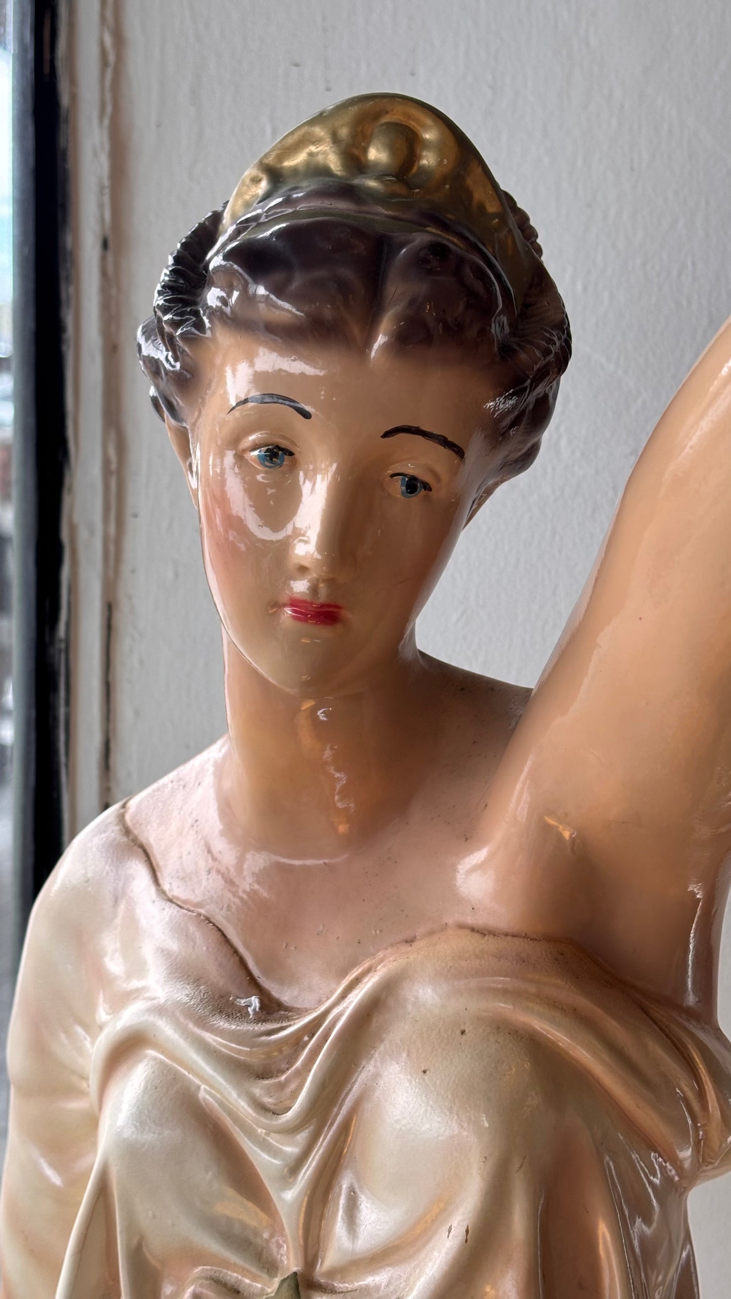 Elegant Classical Lady Lamp – 130cm (1930s–50s, Chalkware or Plaster)