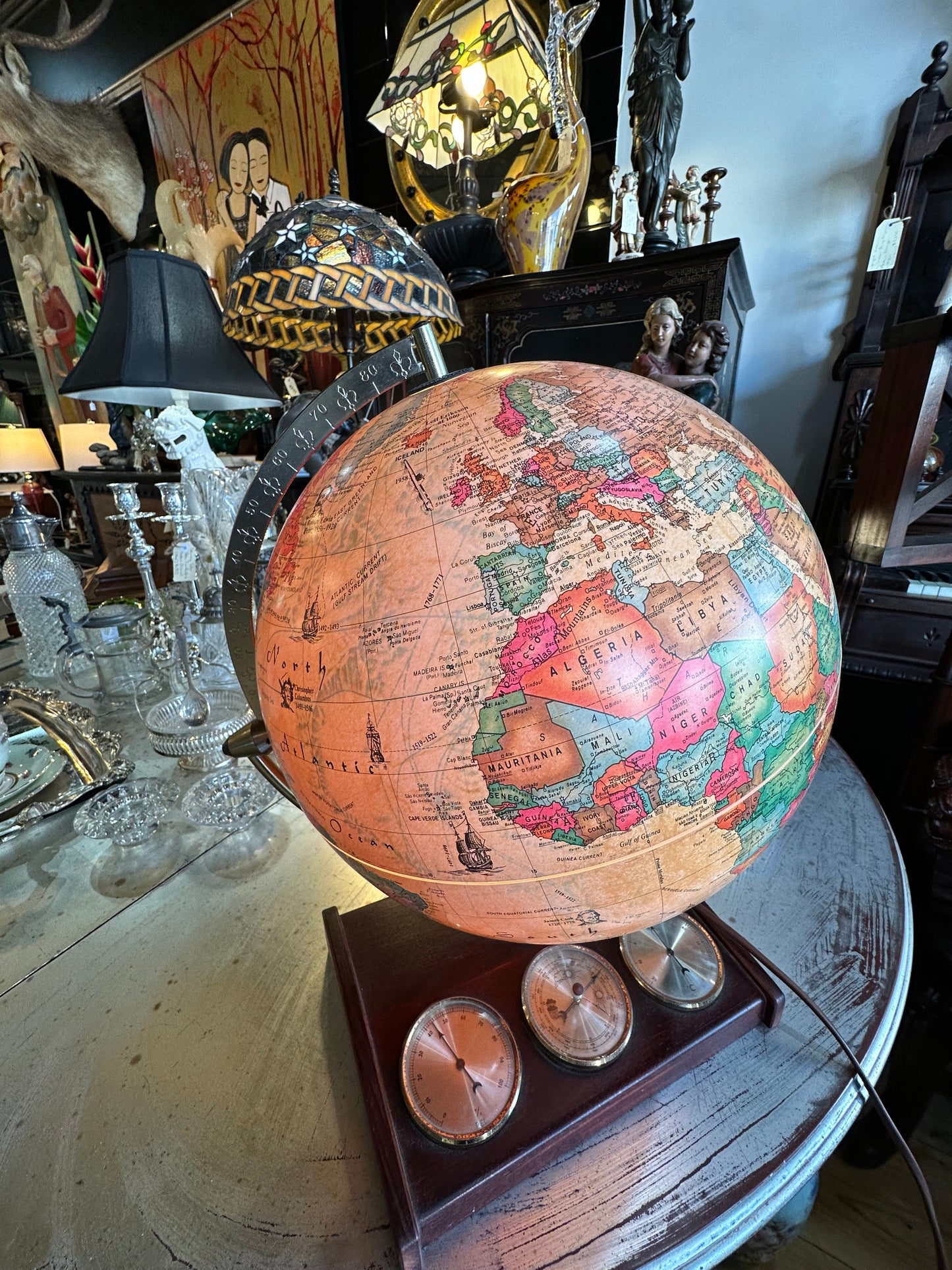 World Globe Lamp with 3 Gauge Weather Station – World Discoverer