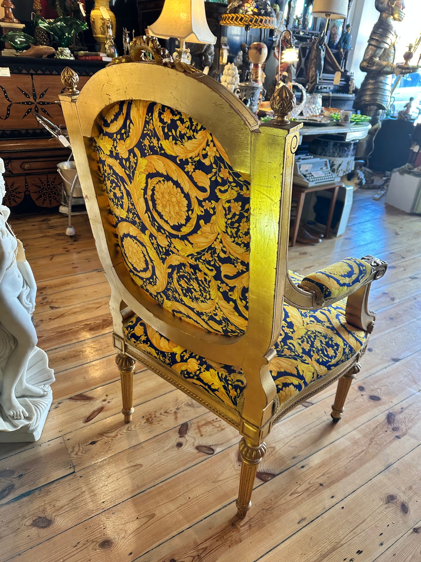 Louis XVI Carved Gilt Framed Armchairs Upholstered with Versace Fabric - Sold Separately