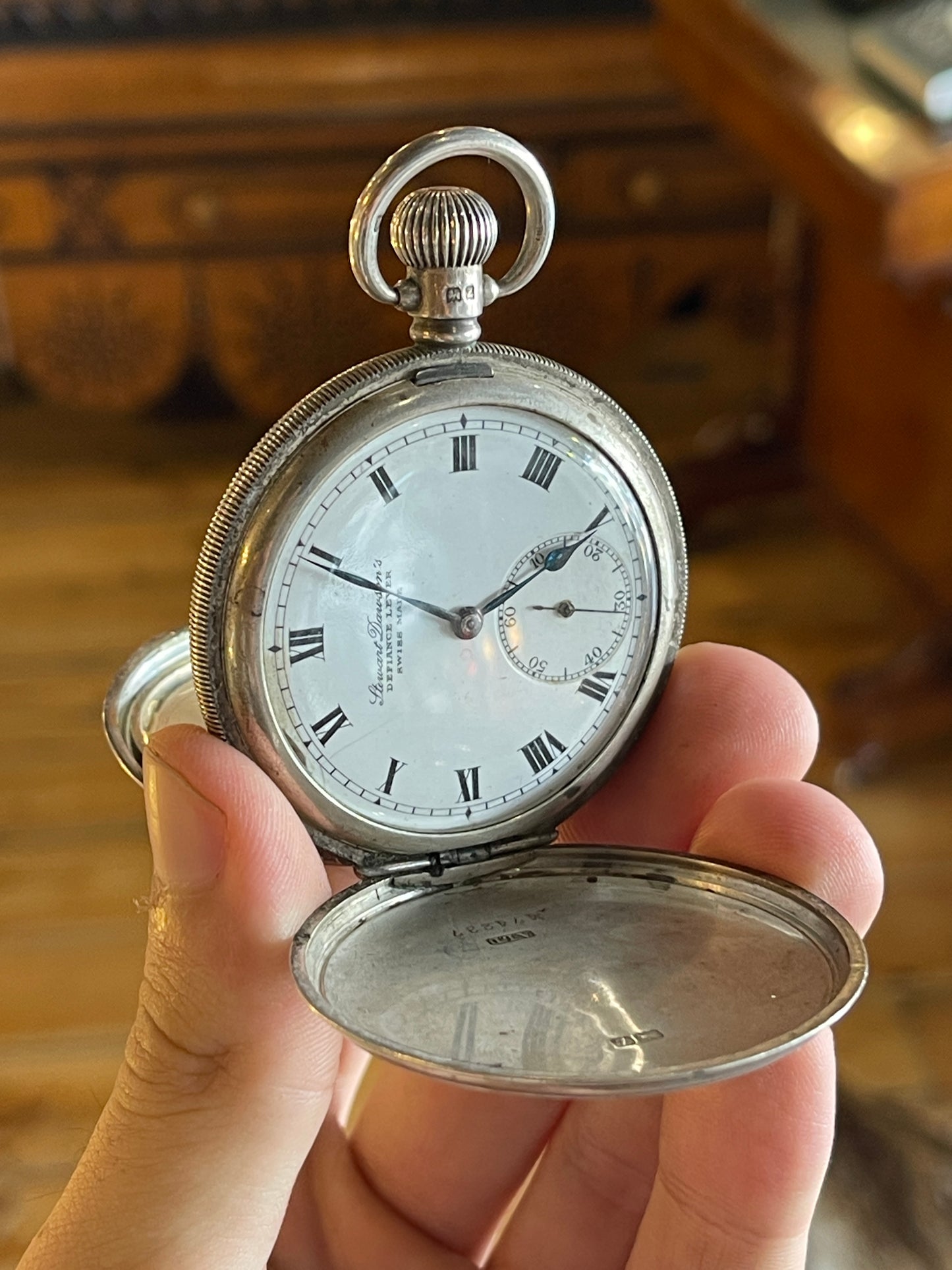 1924 Sterling Silver Stewart Dawson Full Hunter Pocket Watch – Antique Swiss Made