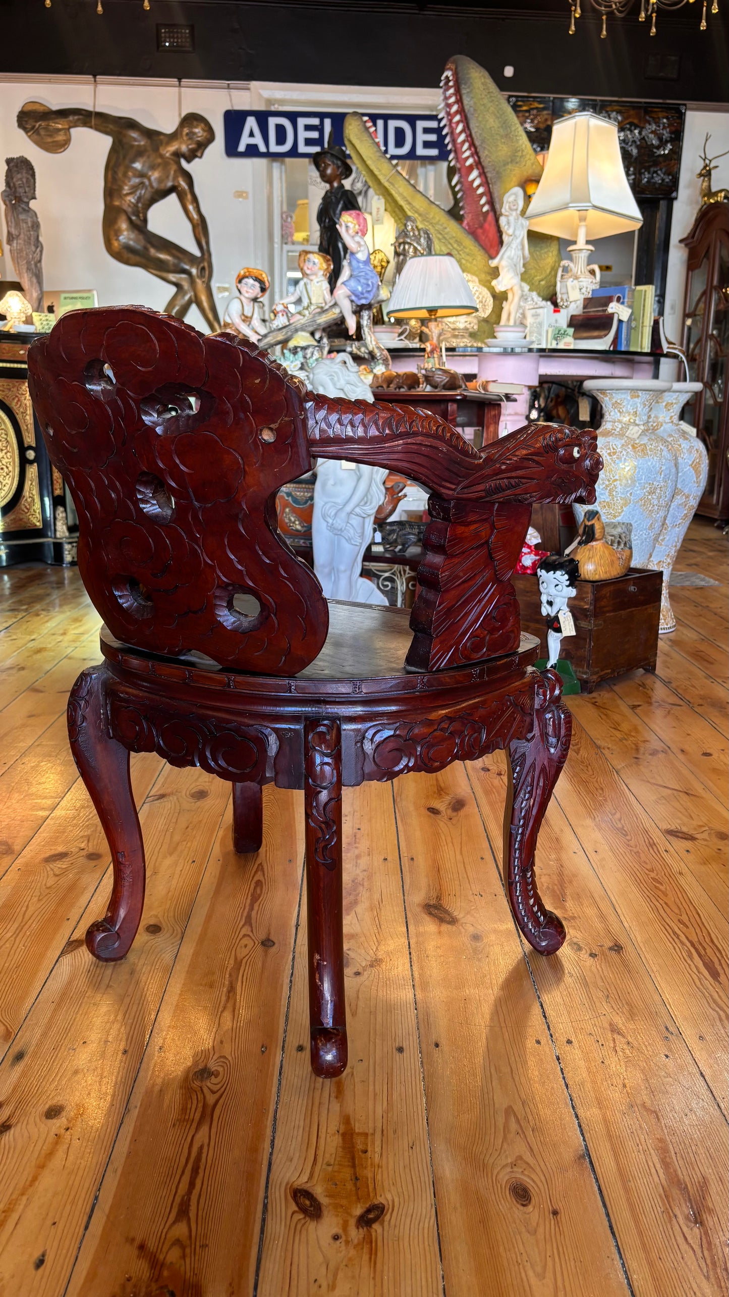 Antique Chinese Carved Dragon Throne Chair | Hand-Carved Hardwood Armchair