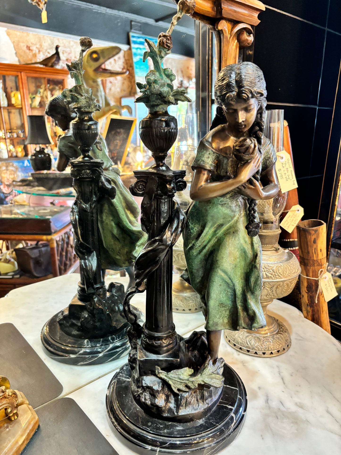 Large Bronze Sculptures on Marble Bases Statues