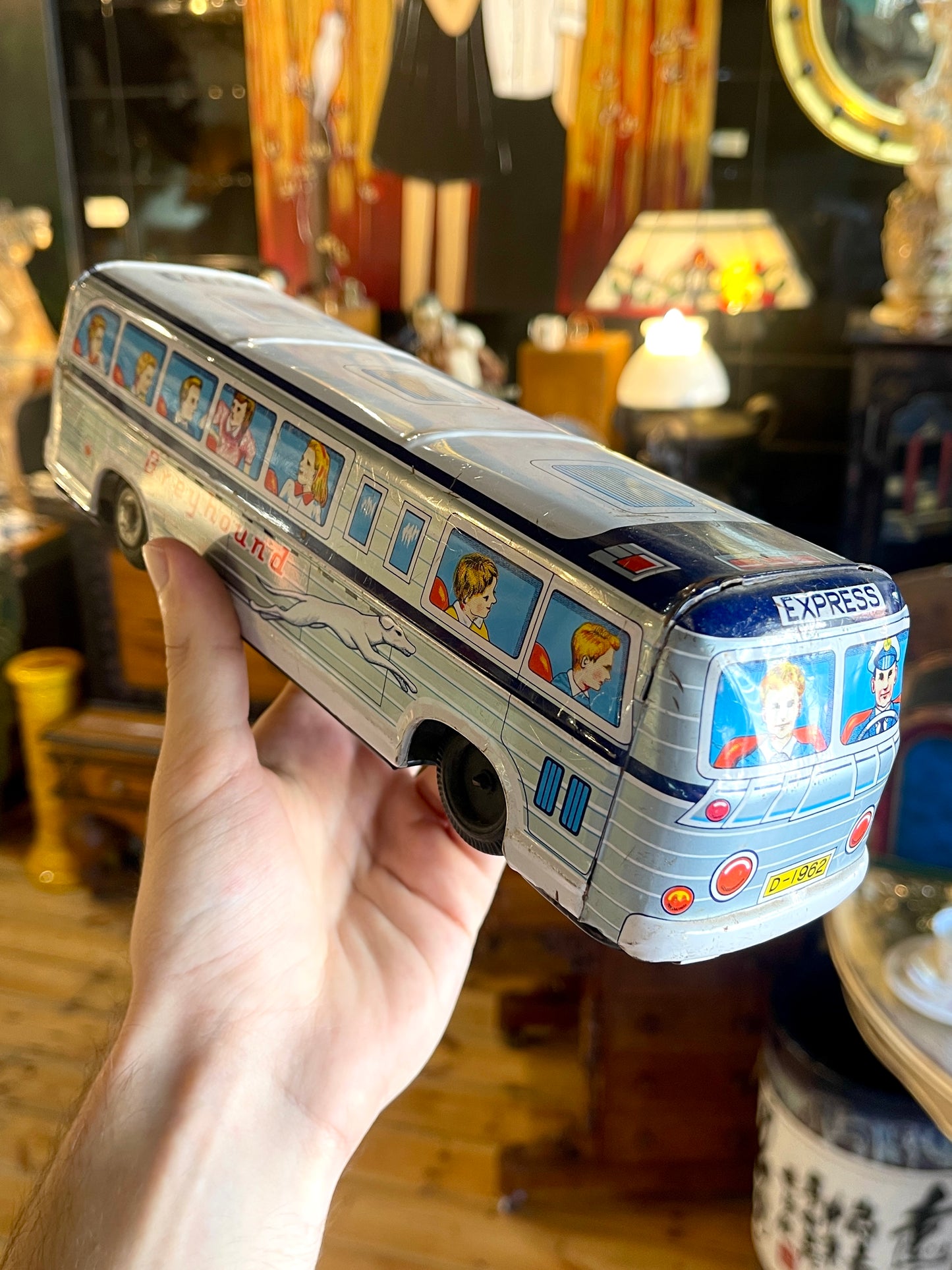 Vintage 1960s Tin Toy Litho Greyhound Friction Bus – Made in Japan