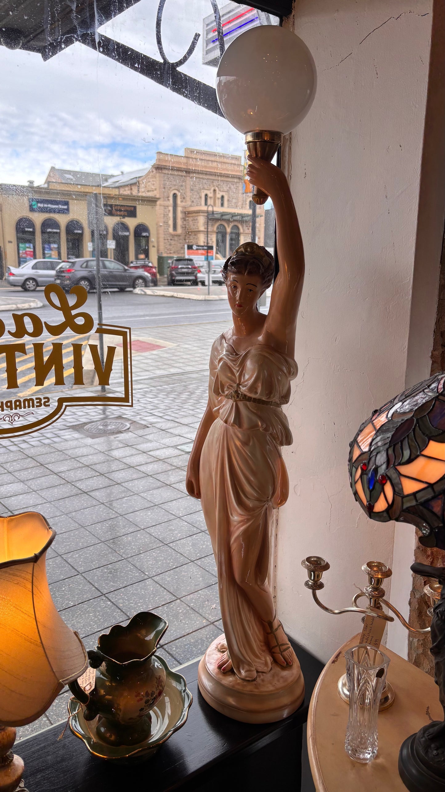 Elegant Classical Lady Lamp – 130cm (1930s–50s, Chalkware or Plaster)