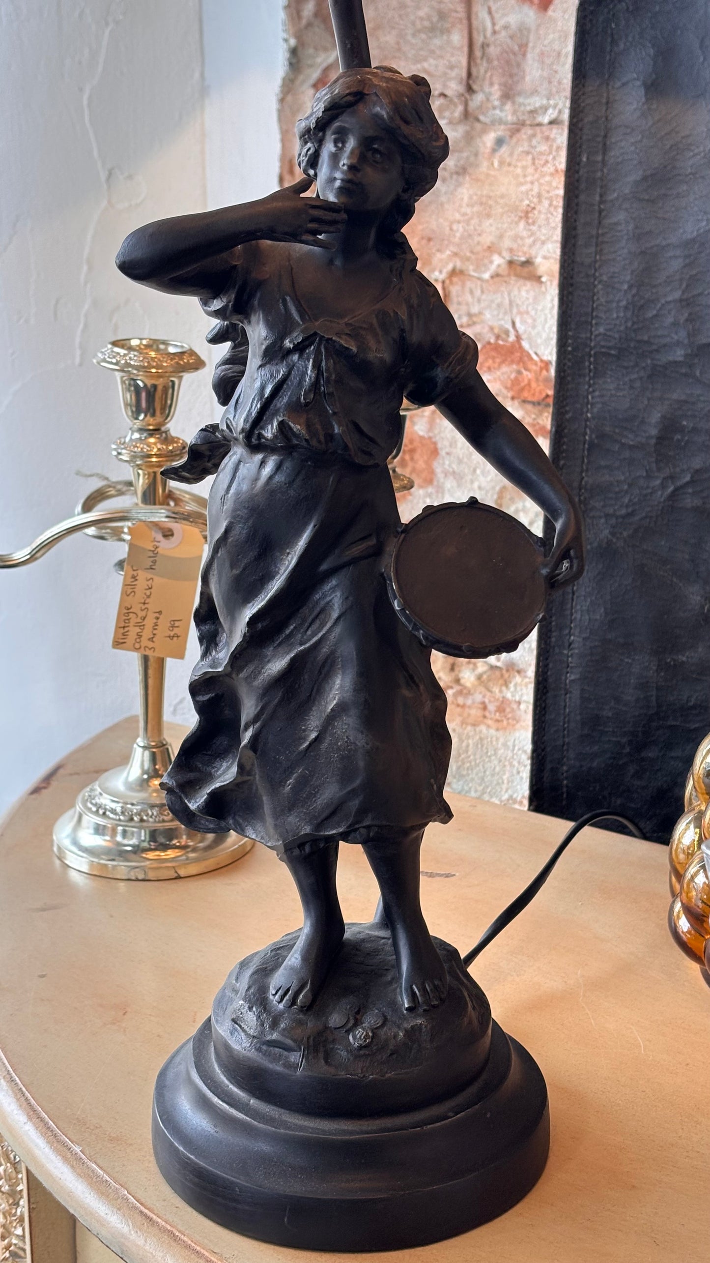 Tiffany-Style Figural Lamp – Stained Glass Shade – 68cm