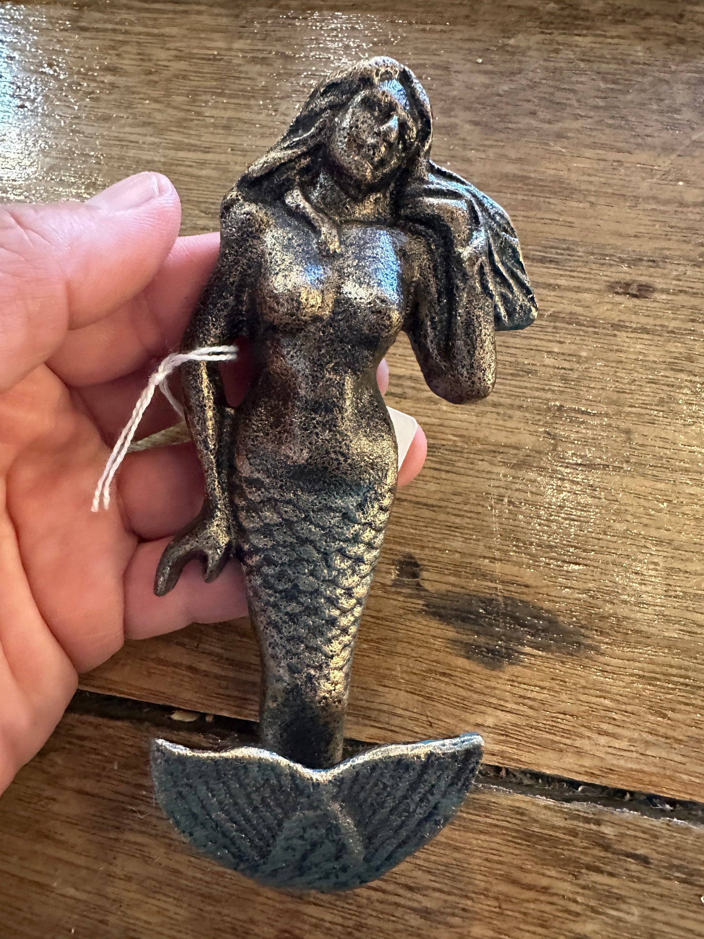 Mermaid Hook, cast iron with aged finish