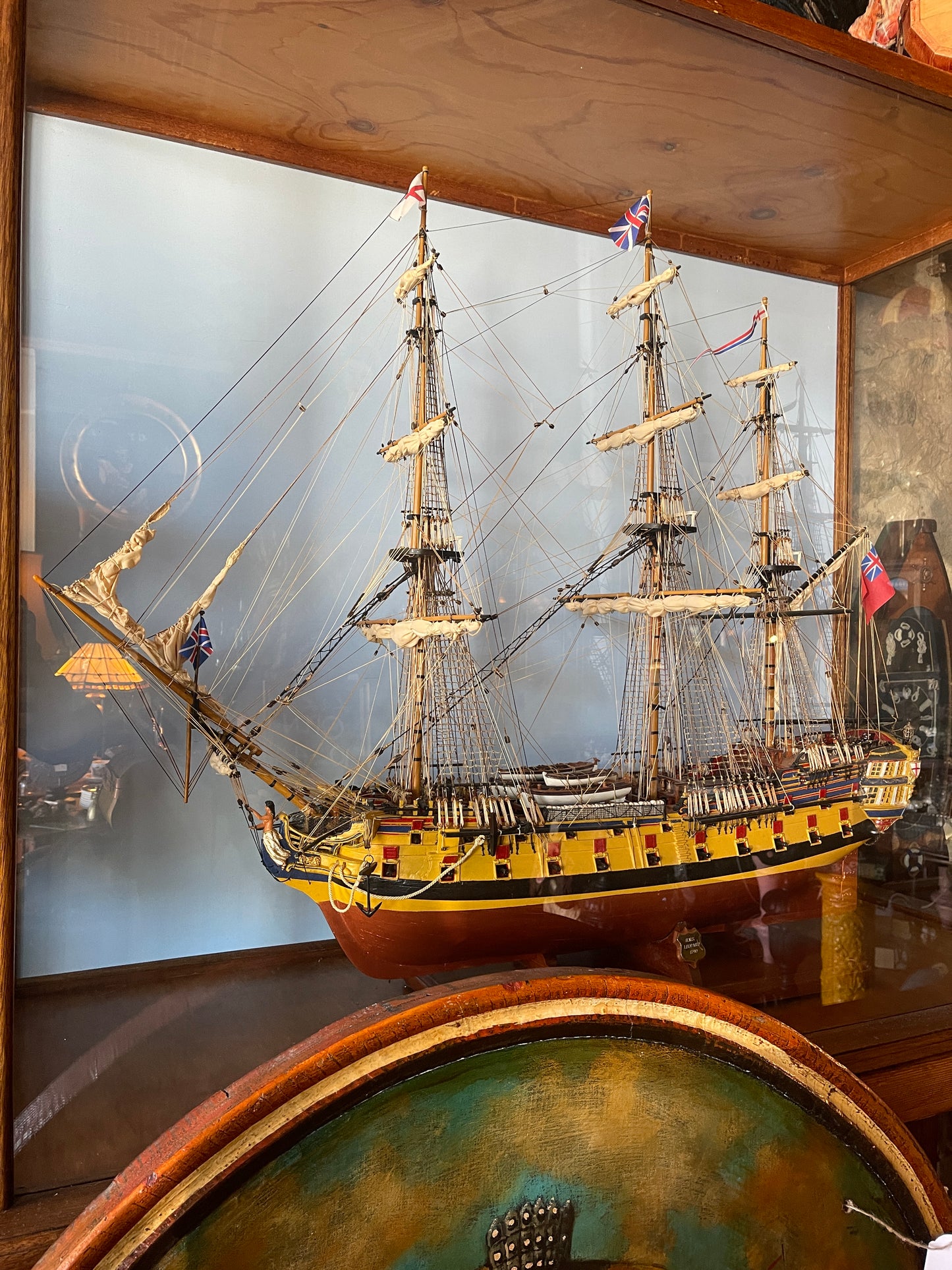 Huge Hand-Made Model Ship In Glass Display Case