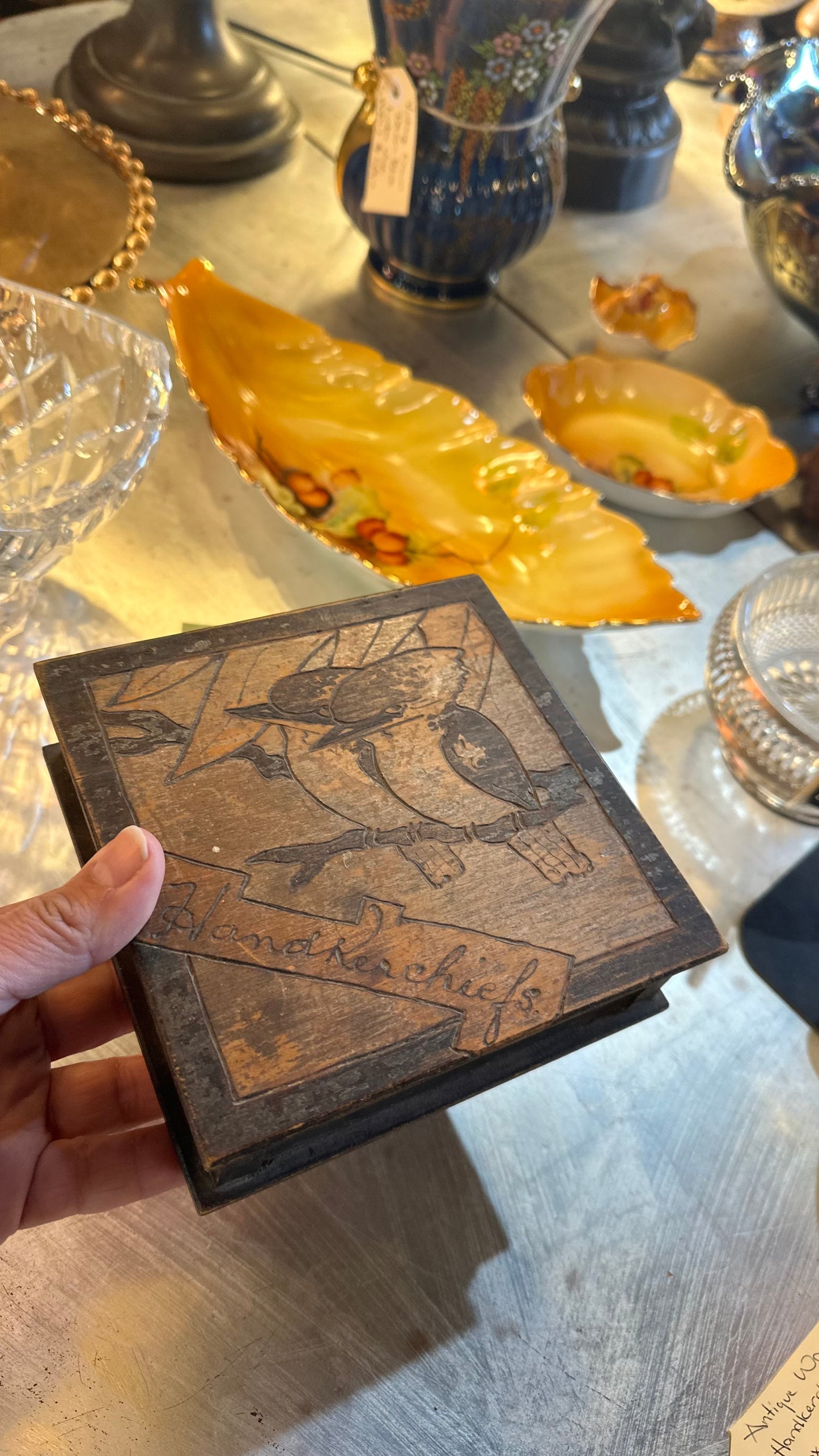 Handkerchief Box, Antique wooden