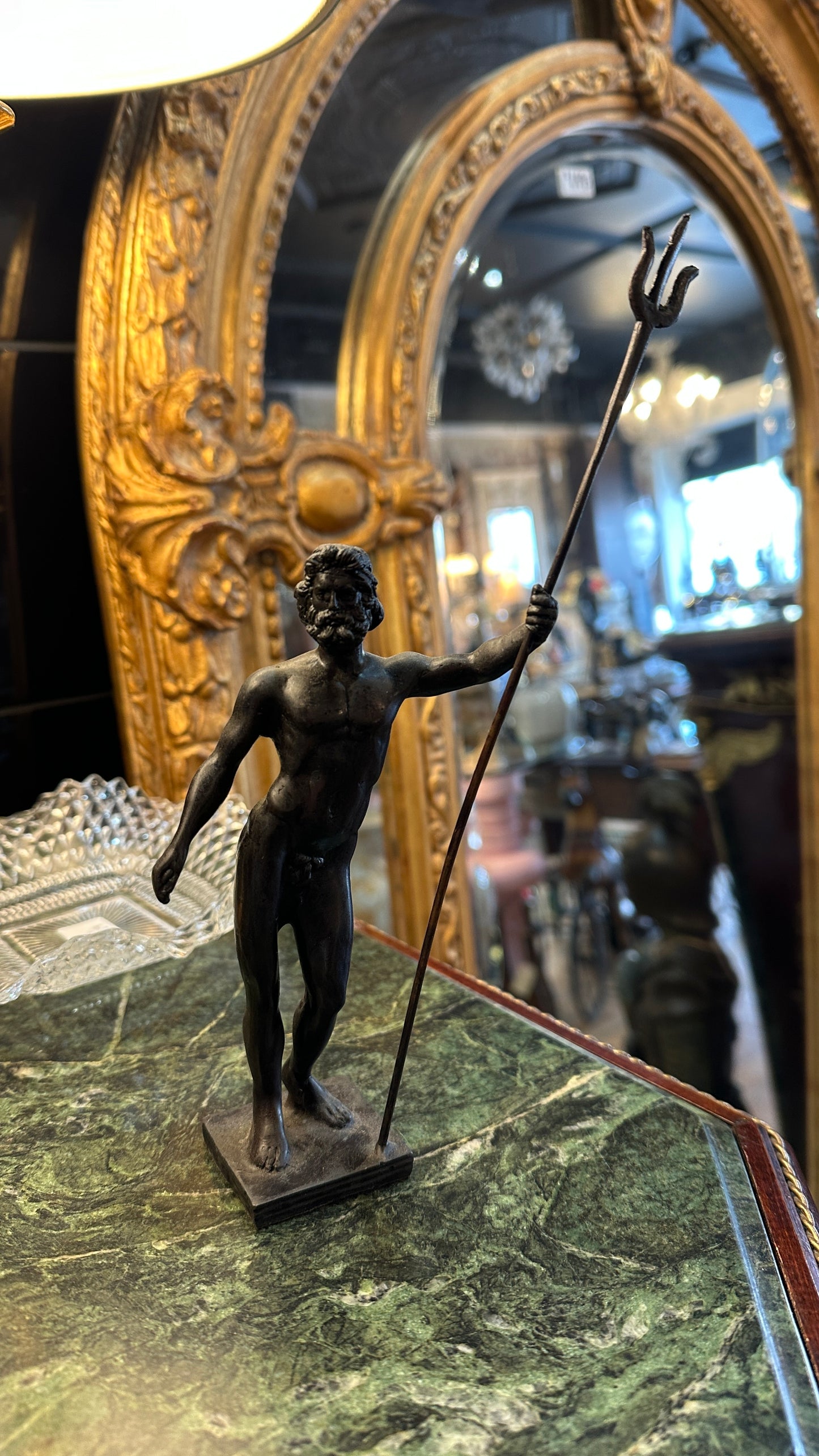 Bronze figurine - Neptune holding a Trident