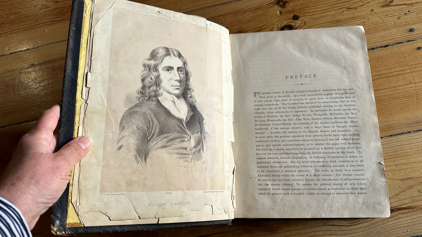 Antique leather-bound 1878 edition of The History of Australasia by David Blair, published by McGready, Thomson & Niven