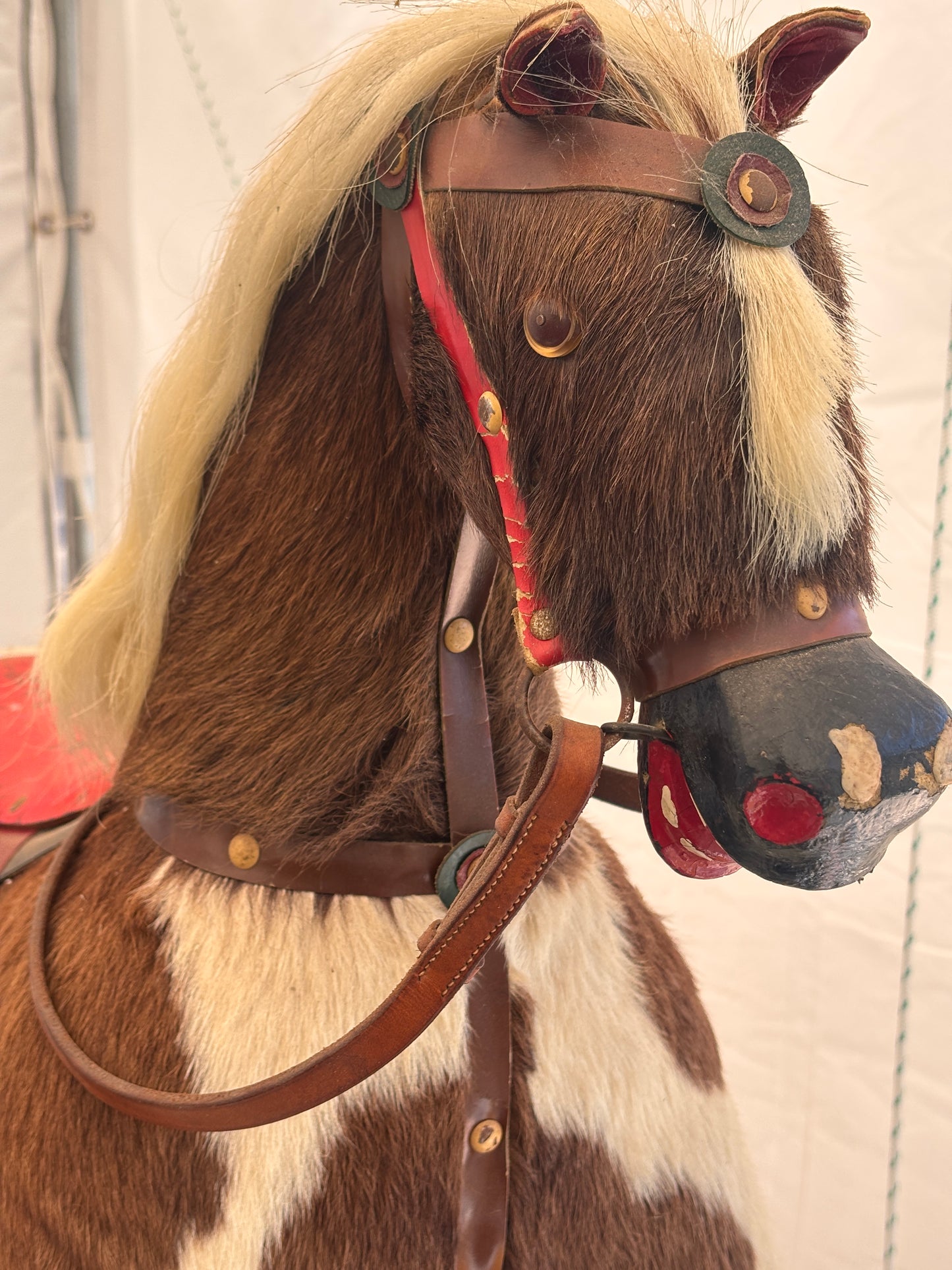 Vintage Rocking Horse with Real Horsehair Hide & Leather Saddle | c.1940s–1960s