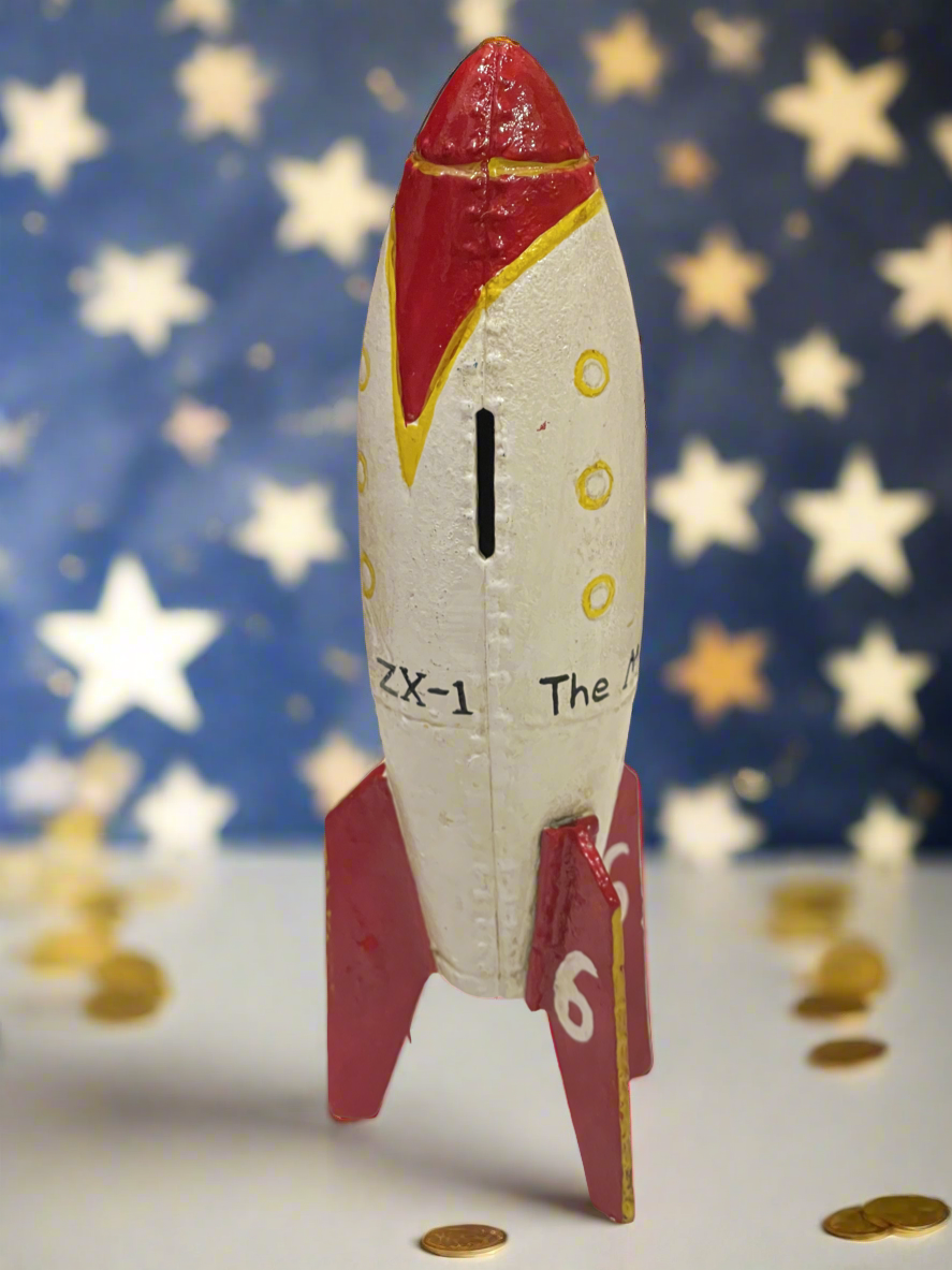 Rocket Ship Cast Iron Coin Bank