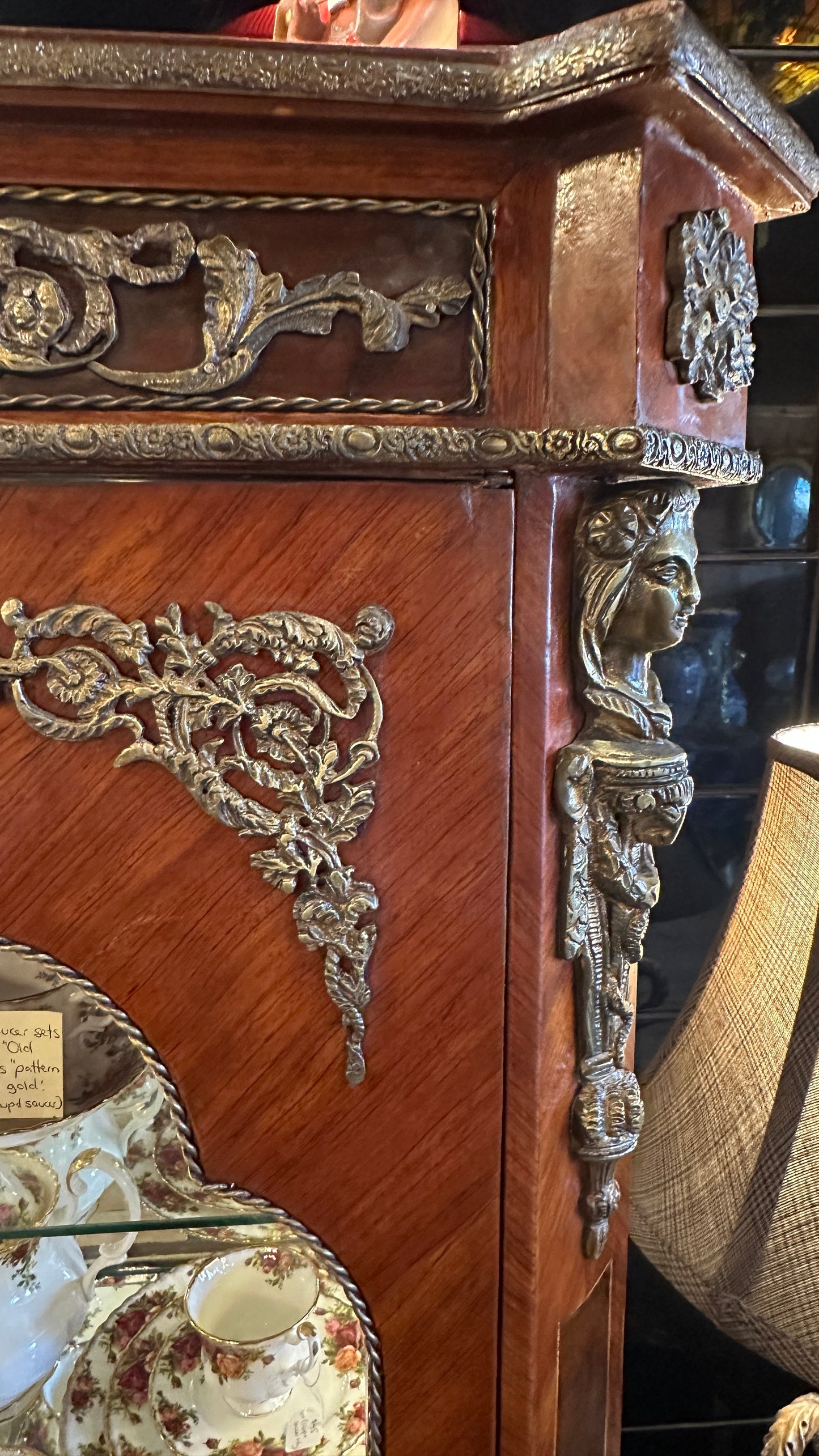 Vintage French Louis XVI Style Walnut Vitrine /Display Cabinet with Quality Ormolu Mounted Details
