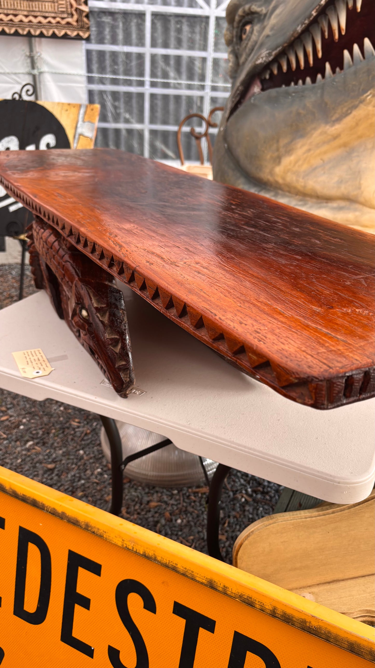 Vintage Papua New Guinea Crocodile Carved Coffee Table – Handcrafted Tribal Art