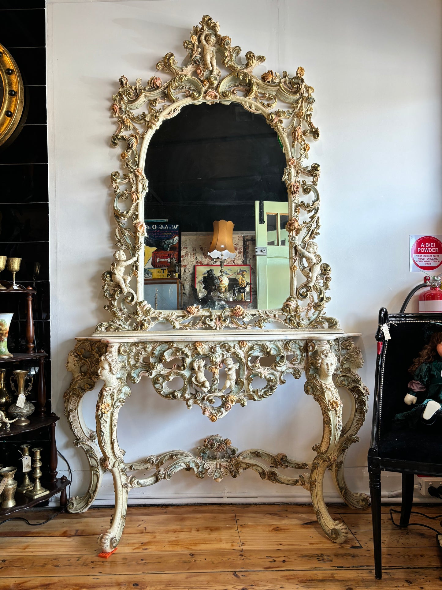 Substantial Italian Florentine Console with Mirror