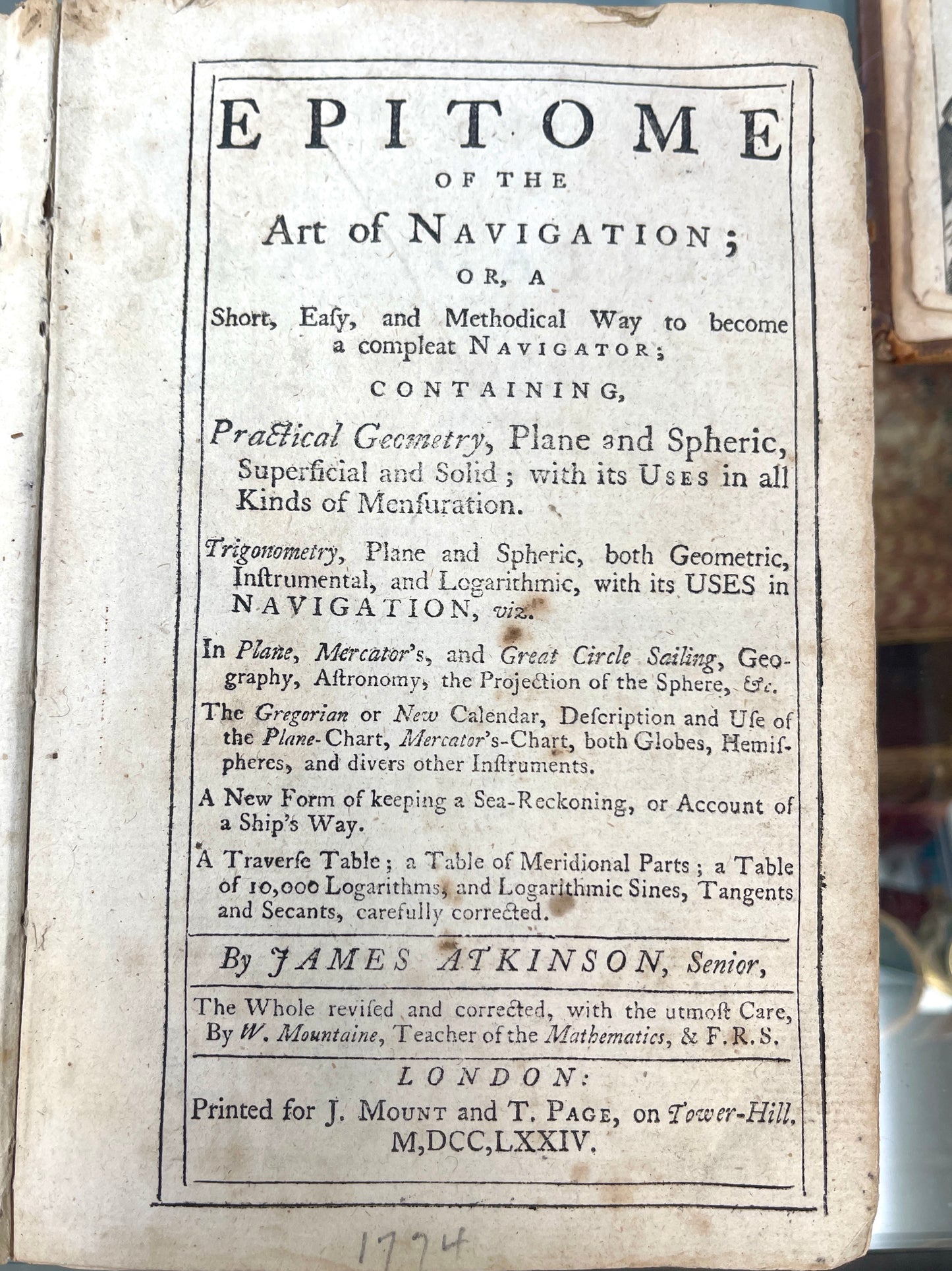 1774 Epitome of the Art of Navigation by James Atkinson – Rare Nautical Antique Book