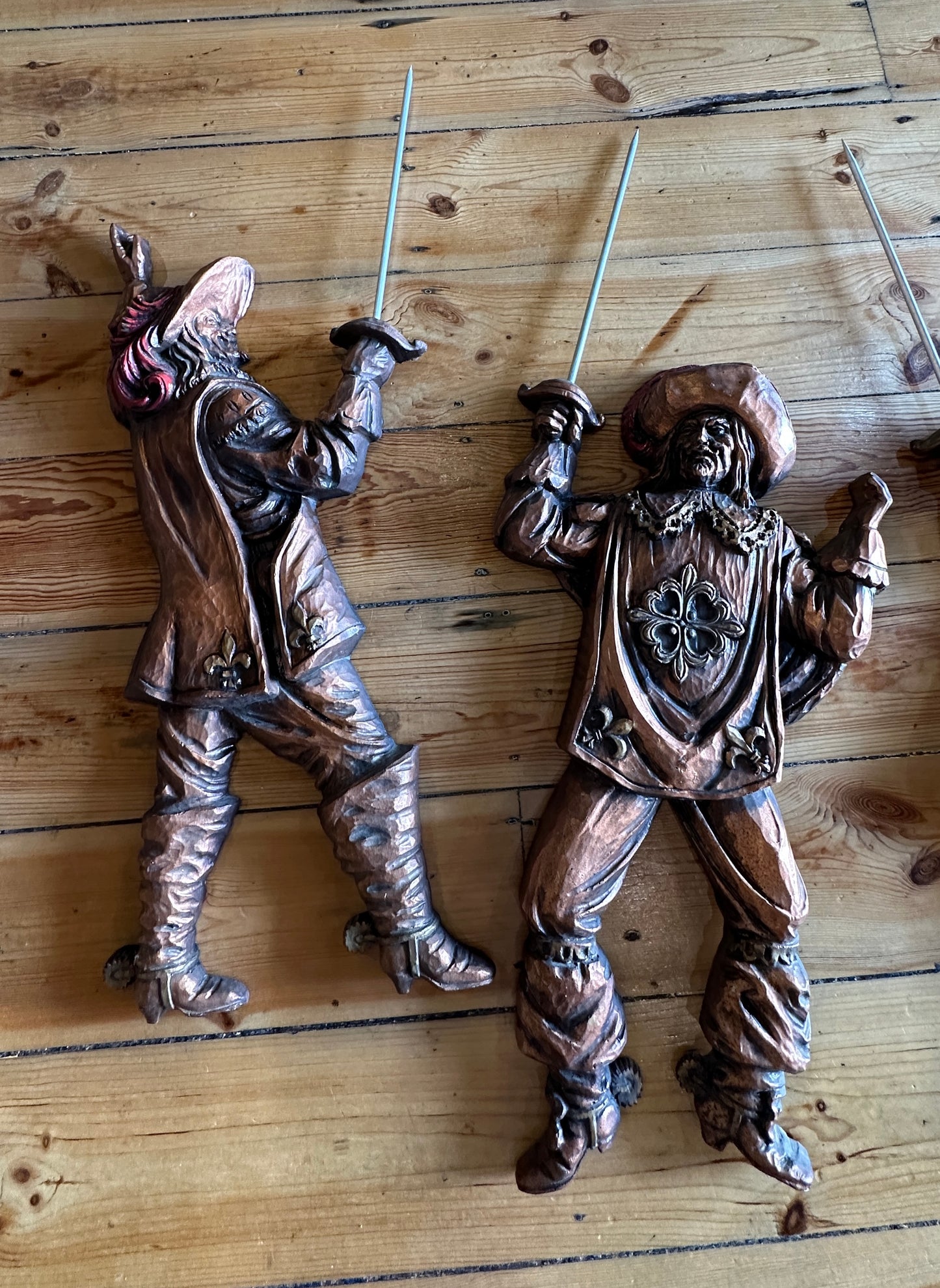 Vintage Three Musketeers, solid plaster 3D wall hangings