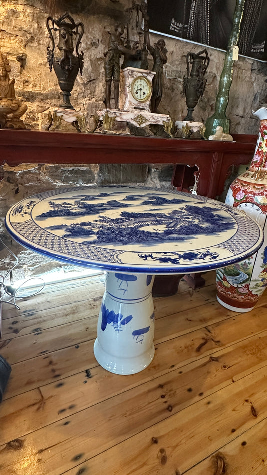 Chinese blue and white porcelain garden table with beautiful landscaped scene