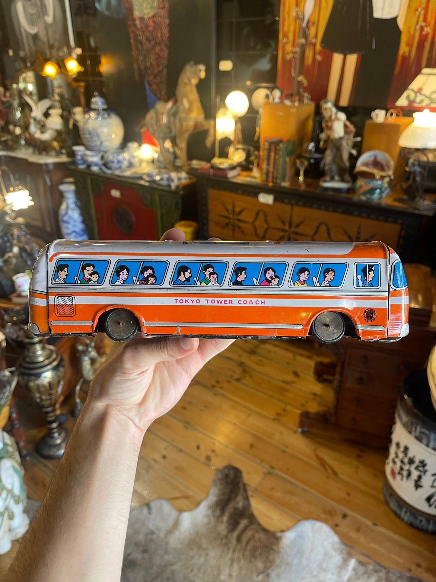 Vintage 1950s Tin Toy Litho Tokyo Tower Coach Friction Bus – Made in Japan