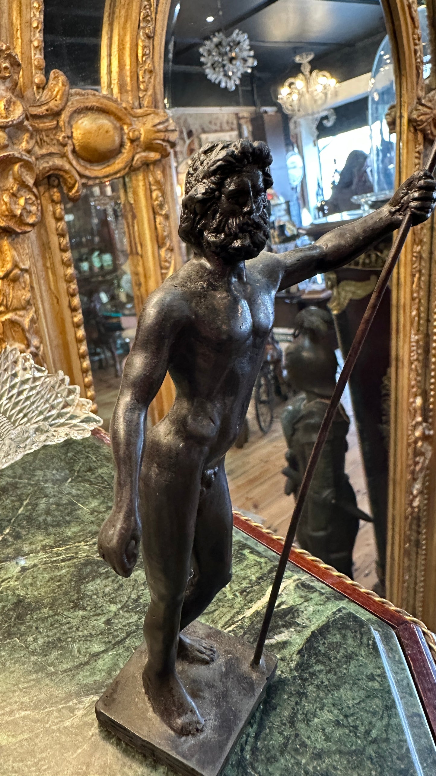 Bronze figurine - Neptune holding a Trident