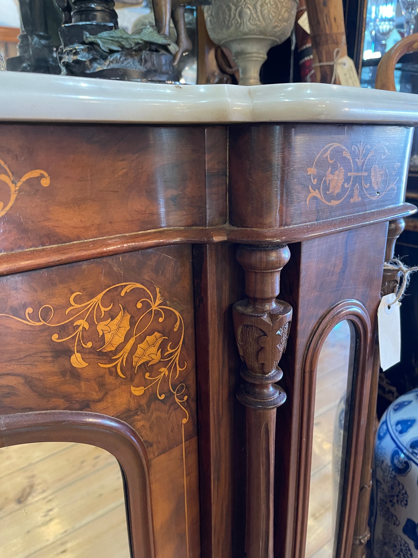 Exquisite Victorian Walnut Inlaid Credenza