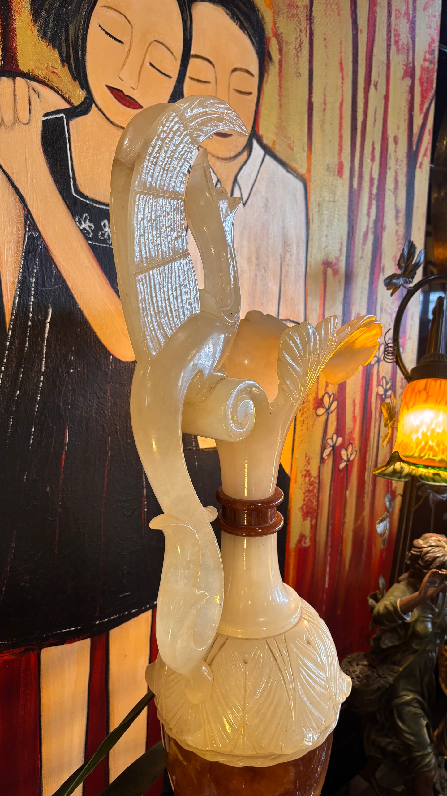 Monumental Italian Alabaster & Onyx Ewer Vase – c.1950s–1970s – 105cm