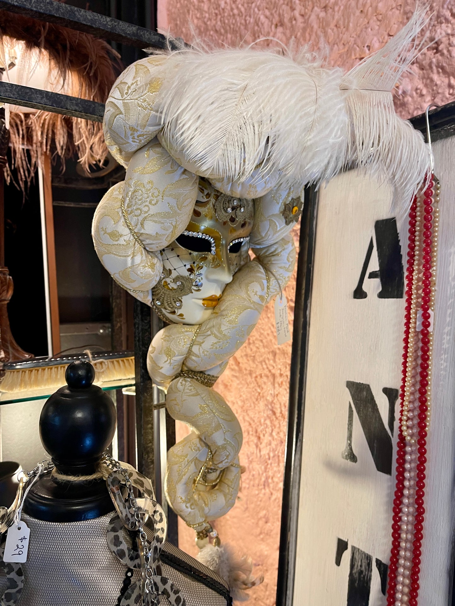 Venetian Gold Mask with Feathers and Ornate Design