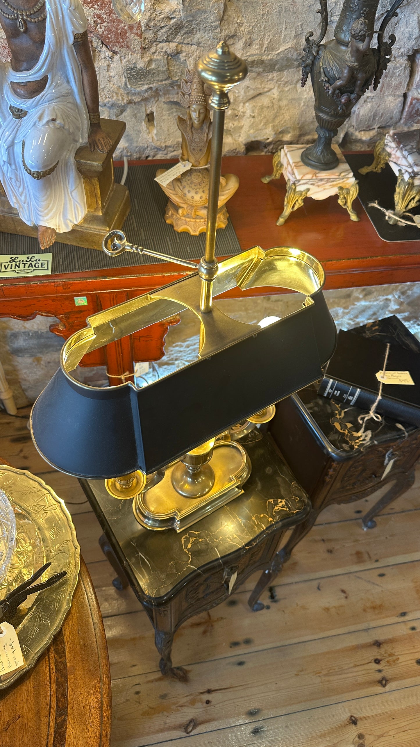 Elegant Brass Bouillotte Lamp with Black Shade