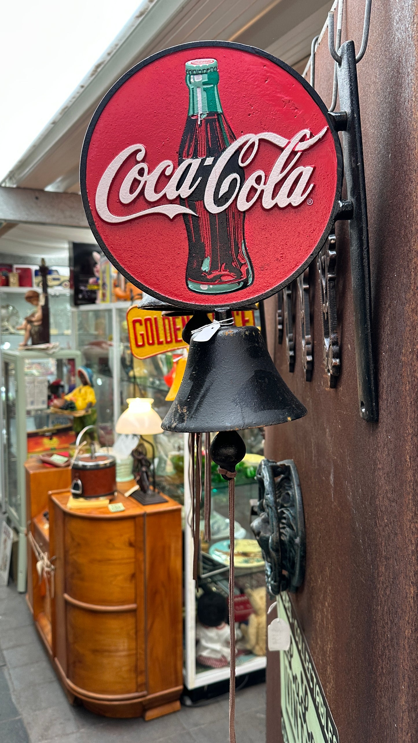 Cast Iron Coca-Cola Wall Mounted Bell - Rustic Coke Dinner Bell