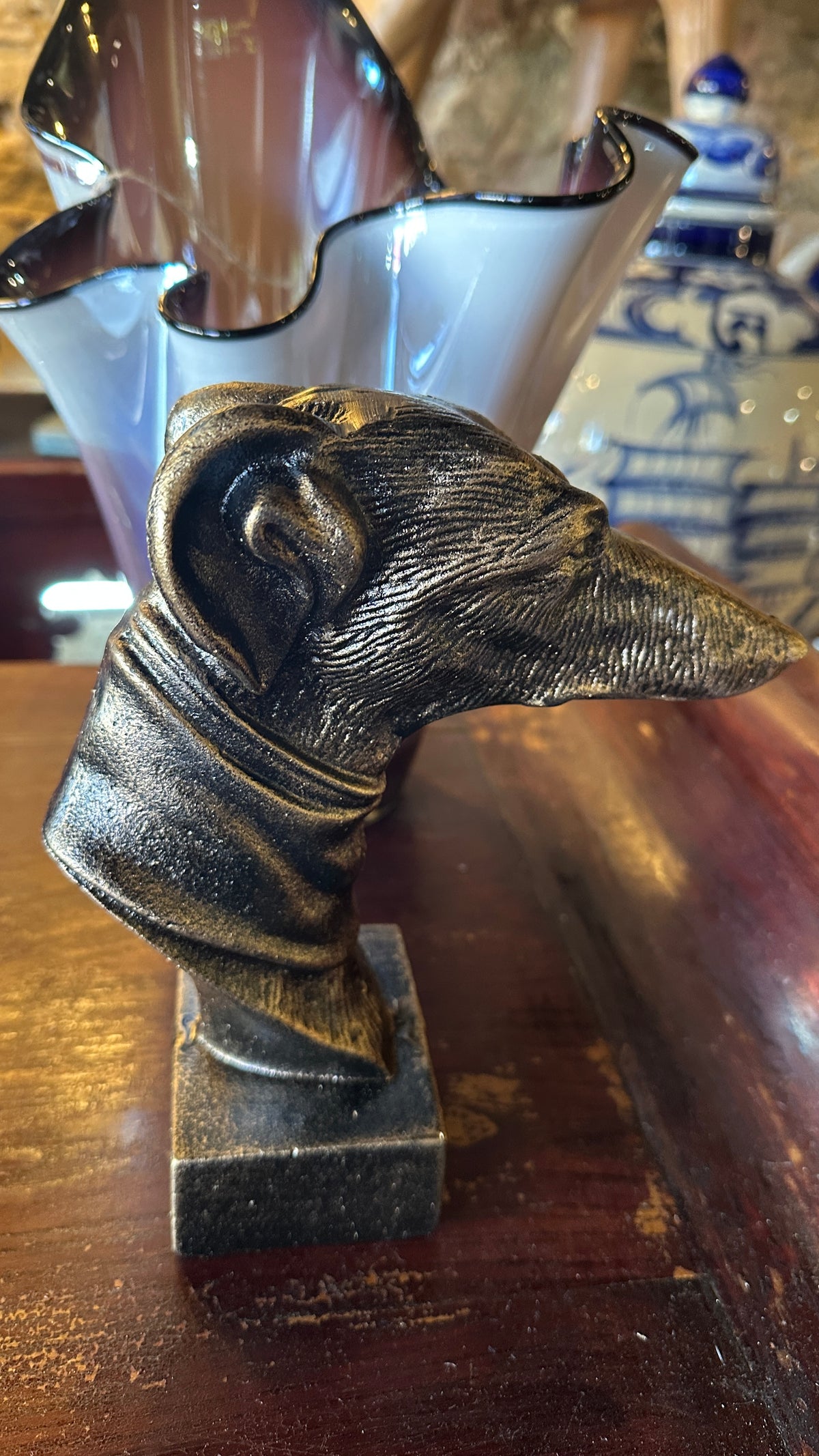 Whippet Head Bust Cast Iron Bronze Finish