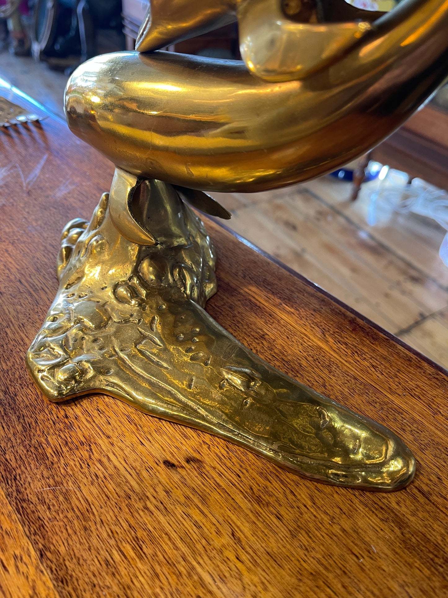 Elegant Polished Brass Dolphin Sculpture – 44cm High