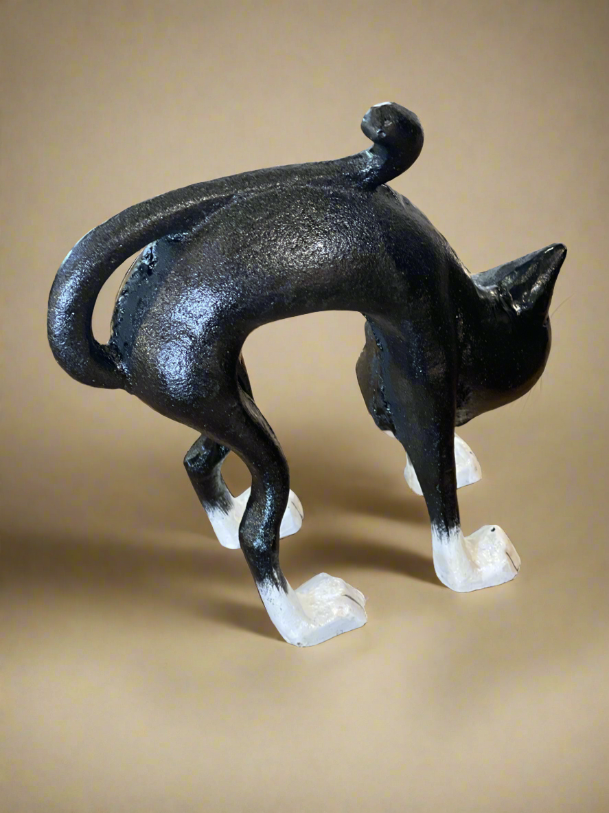 Arched Black Cat Cast Iron Figure