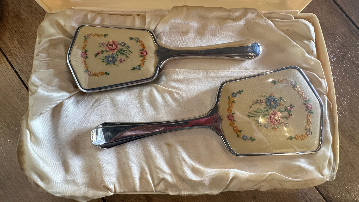 Vintage Vanity Set, with Hairbrush and Hand Mirror
