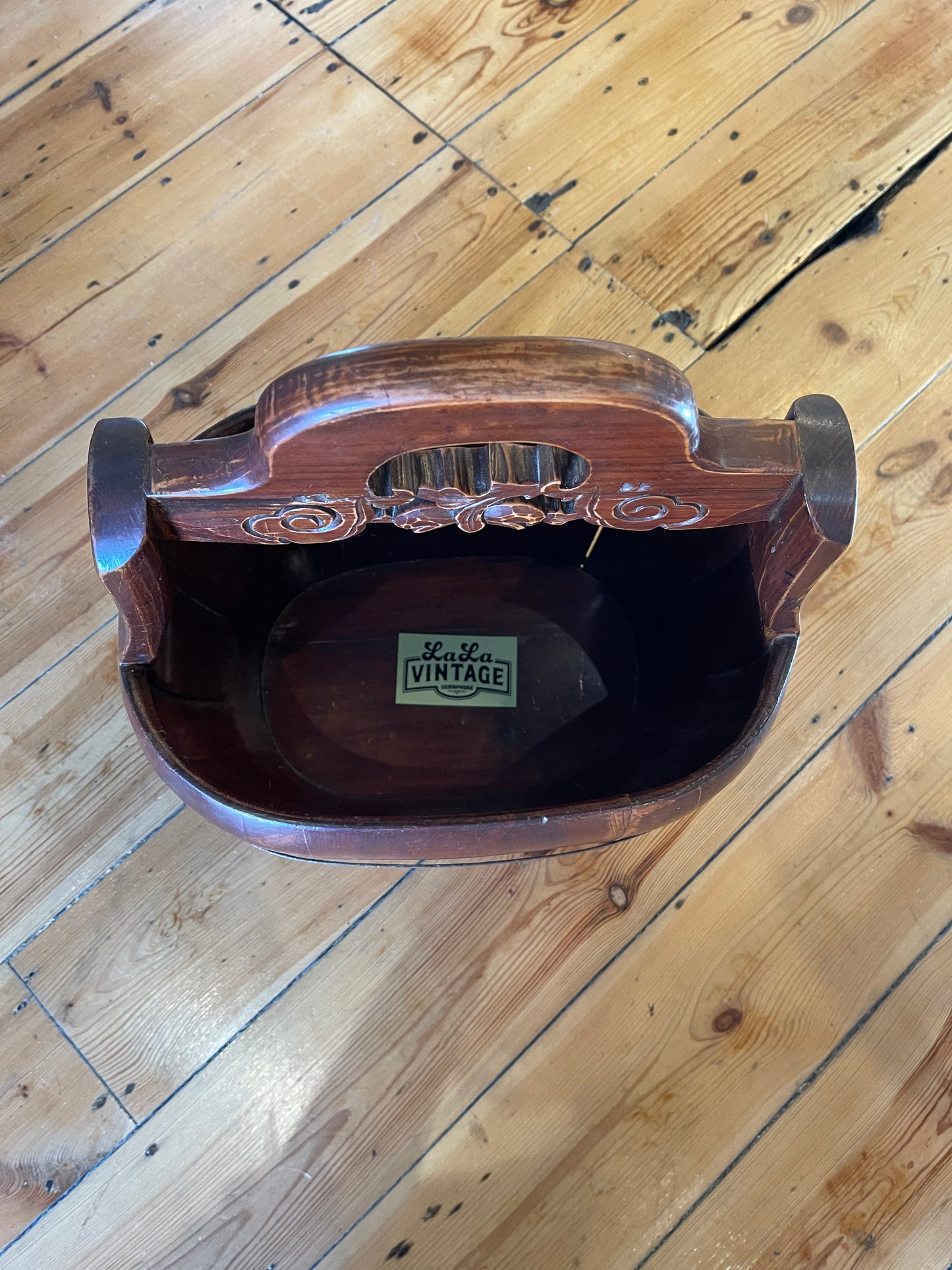 Antique Chinese Wooden Well Bucket with Brass Accents - Rustic Decor