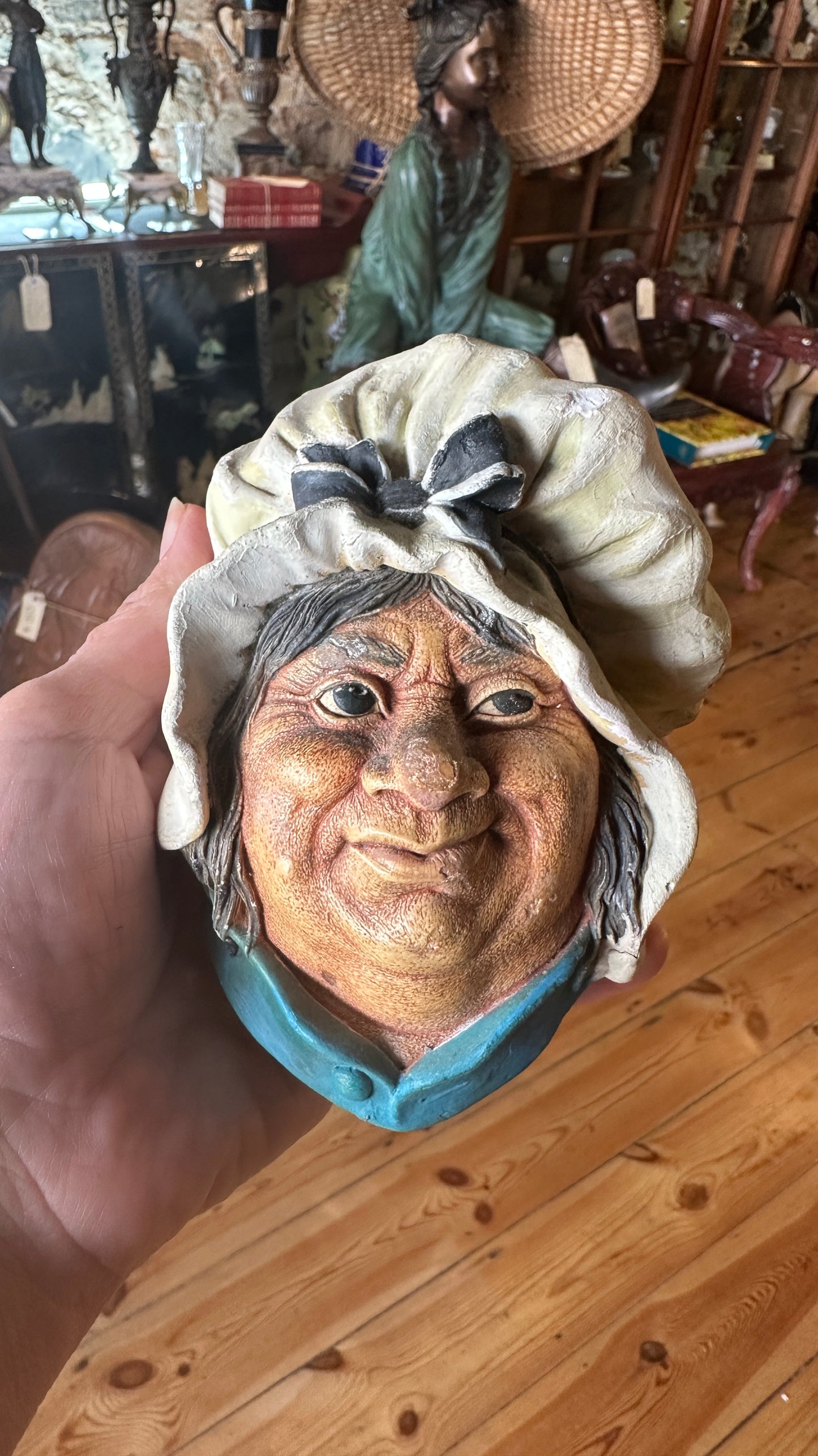 Vintage Bossons Chalkware Sarah Gamp Wall Mask Figurine - Made in England, Charles Dickens